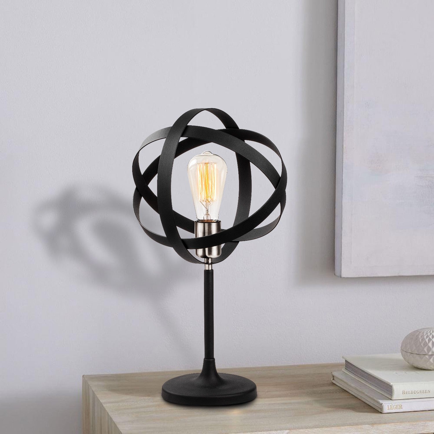 Candeeiro de Mesa Industrial Moderna, Níquel e Preto, 50 cm de Altura, 24 cm de Diâmetro, Soquete E27, Cabo de 200 cm com Interruptor Liga/Desliga | Iluminação Elegante para Casa e Escritório