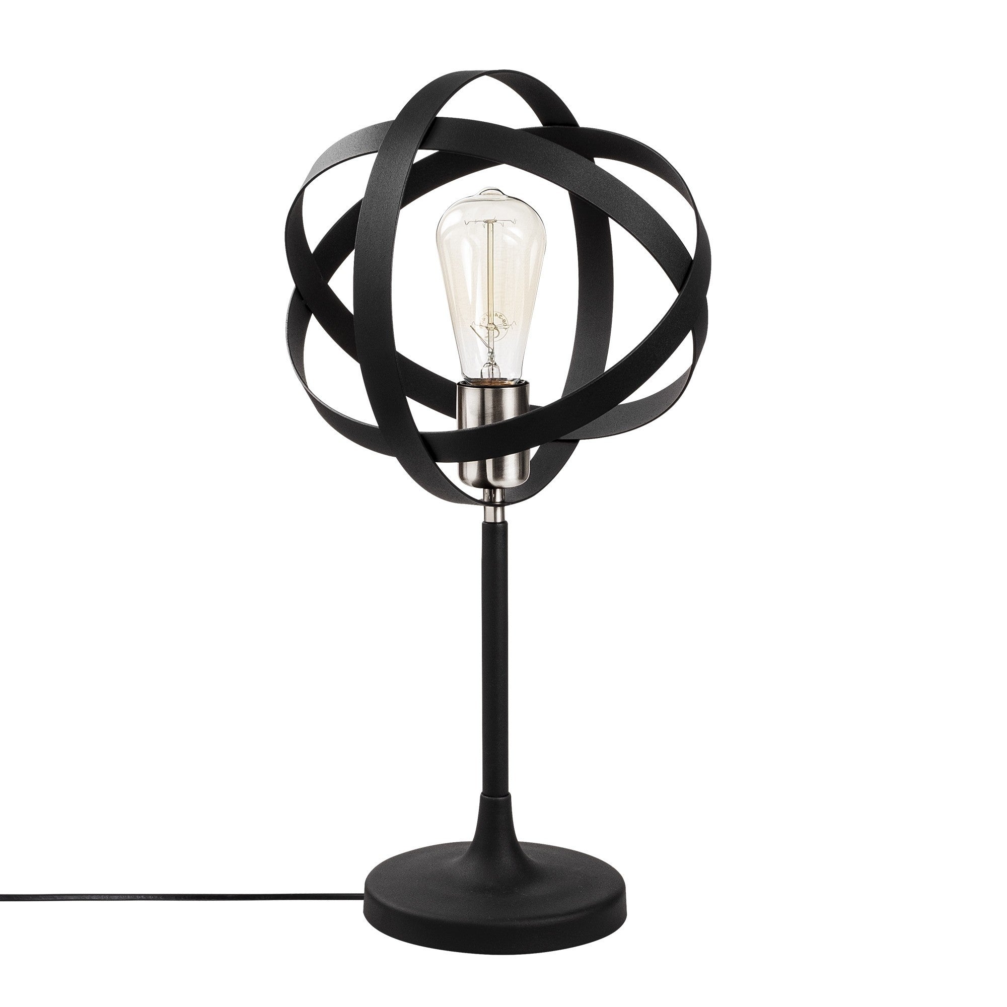 Candeeiro de Mesa Industrial Moderna, Níquel e Preto, 50 cm de Altura, 24 cm de Diâmetro, Soquete E27, Cabo de 200 cm com Interruptor Liga/Desliga | Iluminação Elegante para Casa e Escritório
