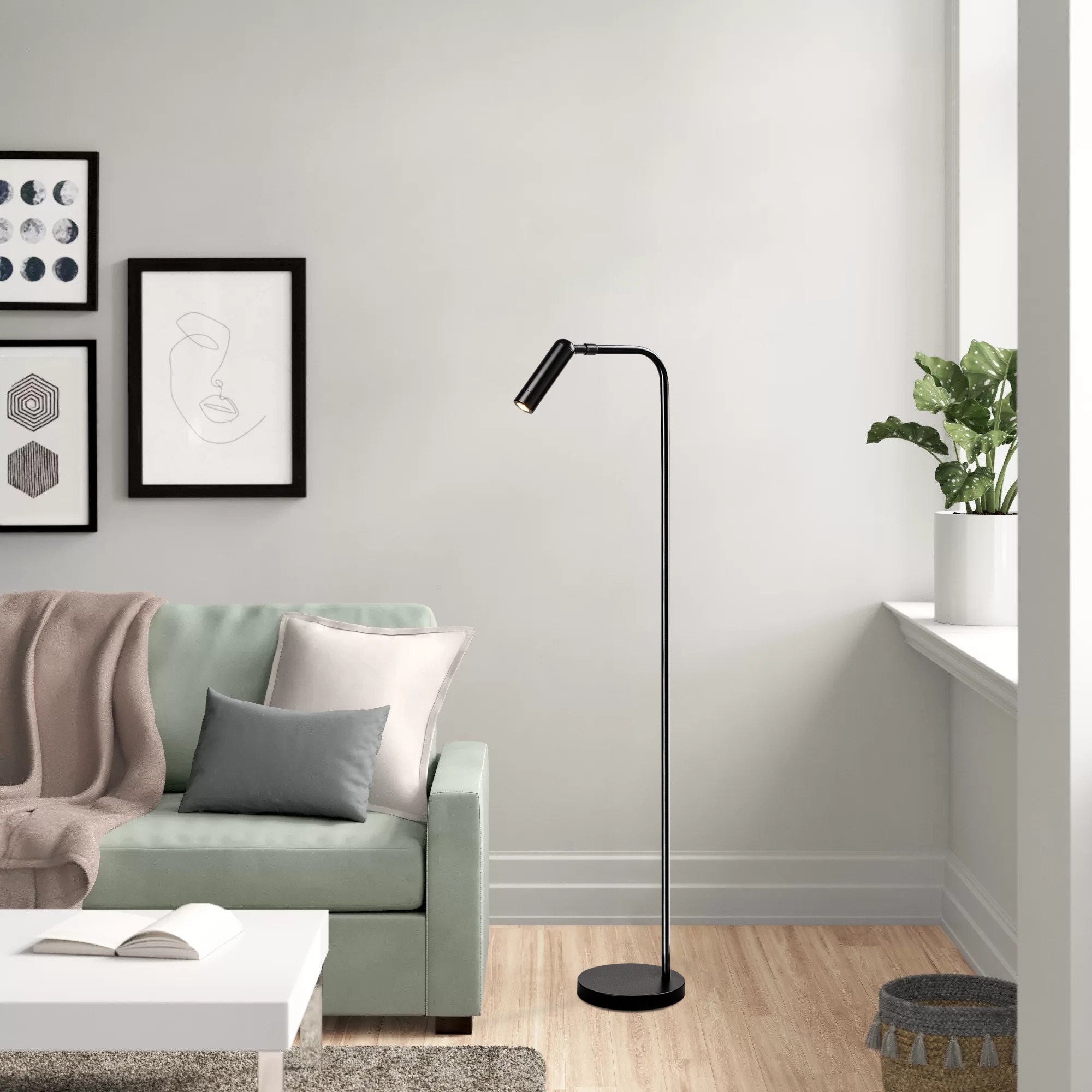 Candeeiro de Pé preta moderna, 120 cm de altura, corpo de metal, base de 22 x 22 cm, interruptor liga/desliga, LED 1W 2700K, design industrial/escandinavo elegante, IP20