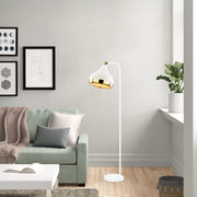 Candeeiro de Pé Escandinavo, Branca e Dourada, 120 cm de Altura | Corpo em Metal, Soquete E27, 40 W Máx. | Iluminação Elegante e Funcional para Espaços Modernos