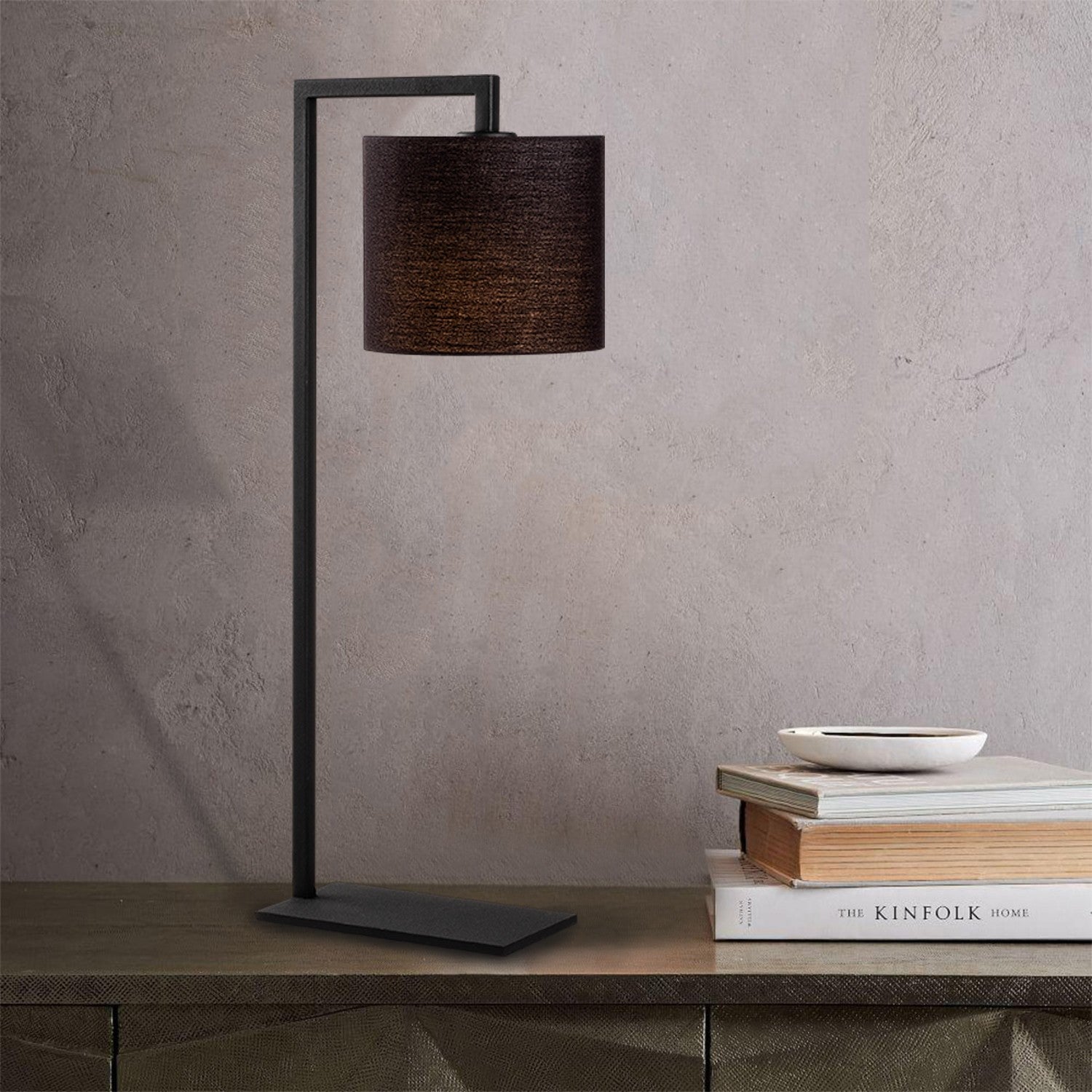 Candeeiro de Mesa industrial moderna, corpo de metal preto, 65 cm de altura, base de tecido, soquete E27, cabo de 200 cm, elegante e funcional para decoração de casa e escritório