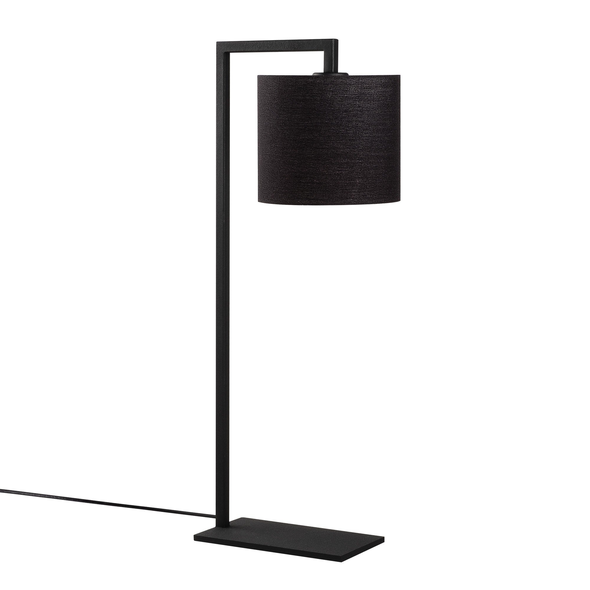 Candeeiro de Mesa industrial moderna, corpo de metal preto, 65 cm de altura, base de tecido, soquete E27, cabo de 200 cm, elegante e funcional para decoração de casa e escritório