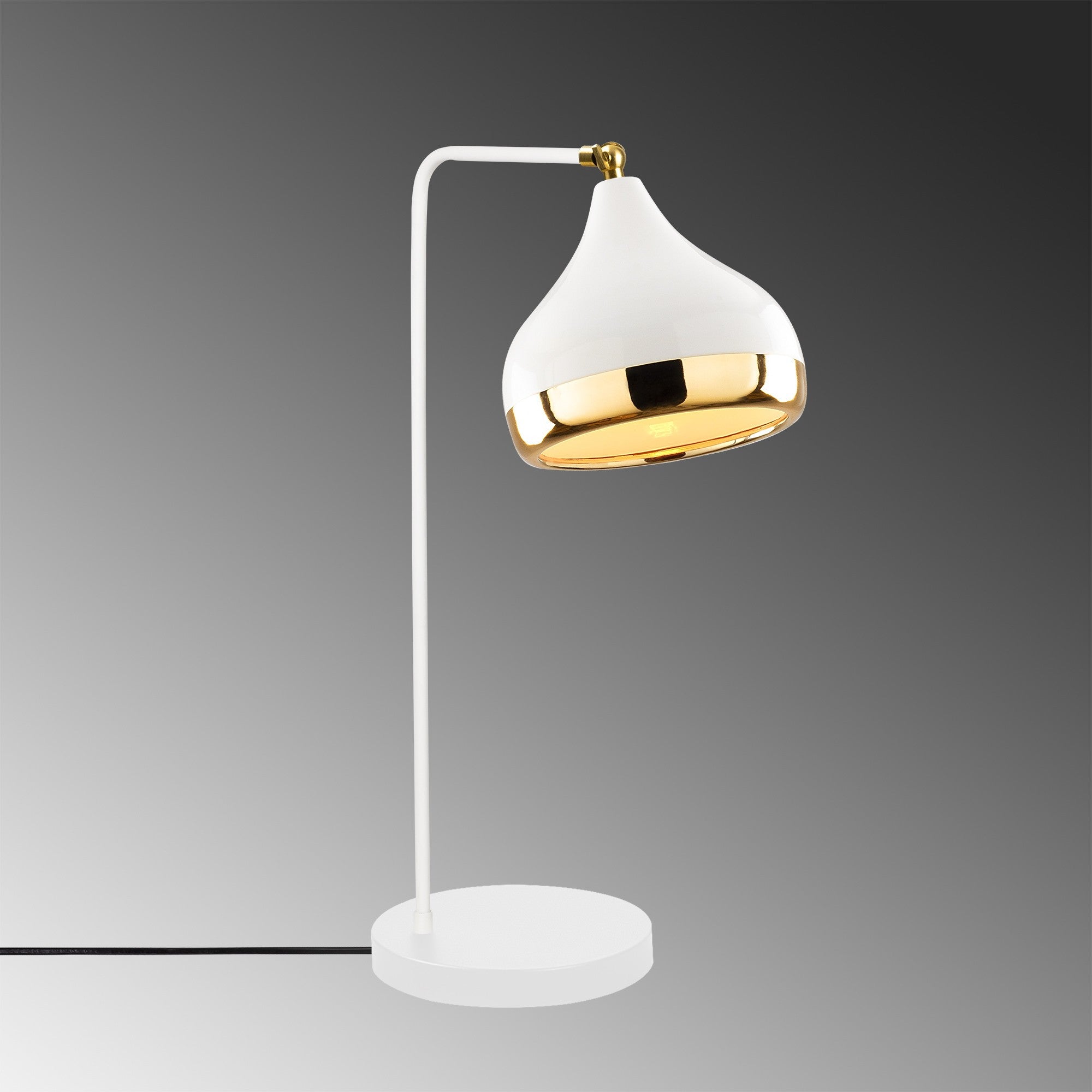 Candeeiro de Mesa – 52 cm de Altura – Branco e Dourado – Metal