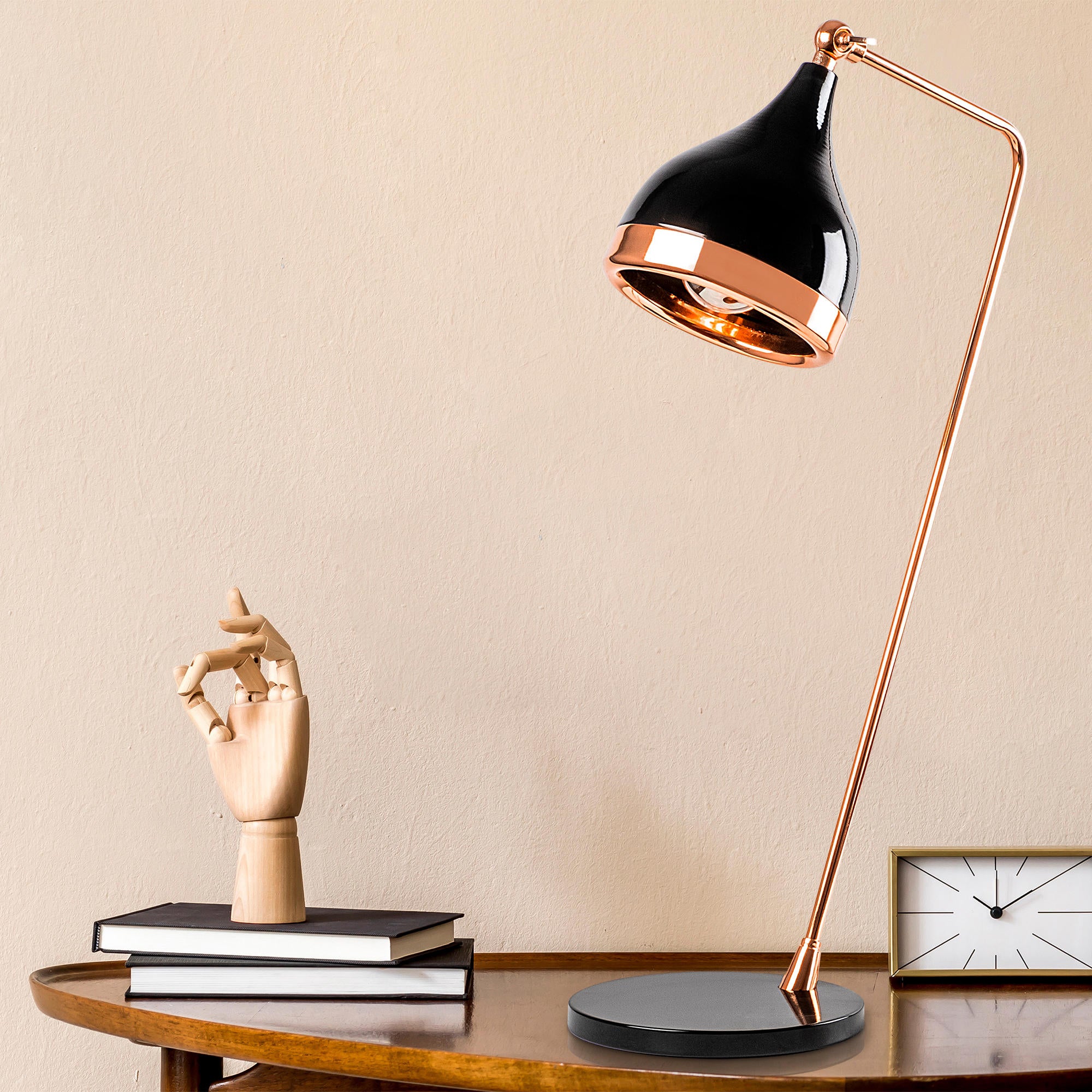 Candeeiro de Mesa Estilo Escandinavo, Preto e Cobre, 30 x 30 x 60 cm | Corpo em Metal, Soquete E27, 40 W Máx., Cabo de 200 cm | Iluminação Elegante e Moderna para Casa