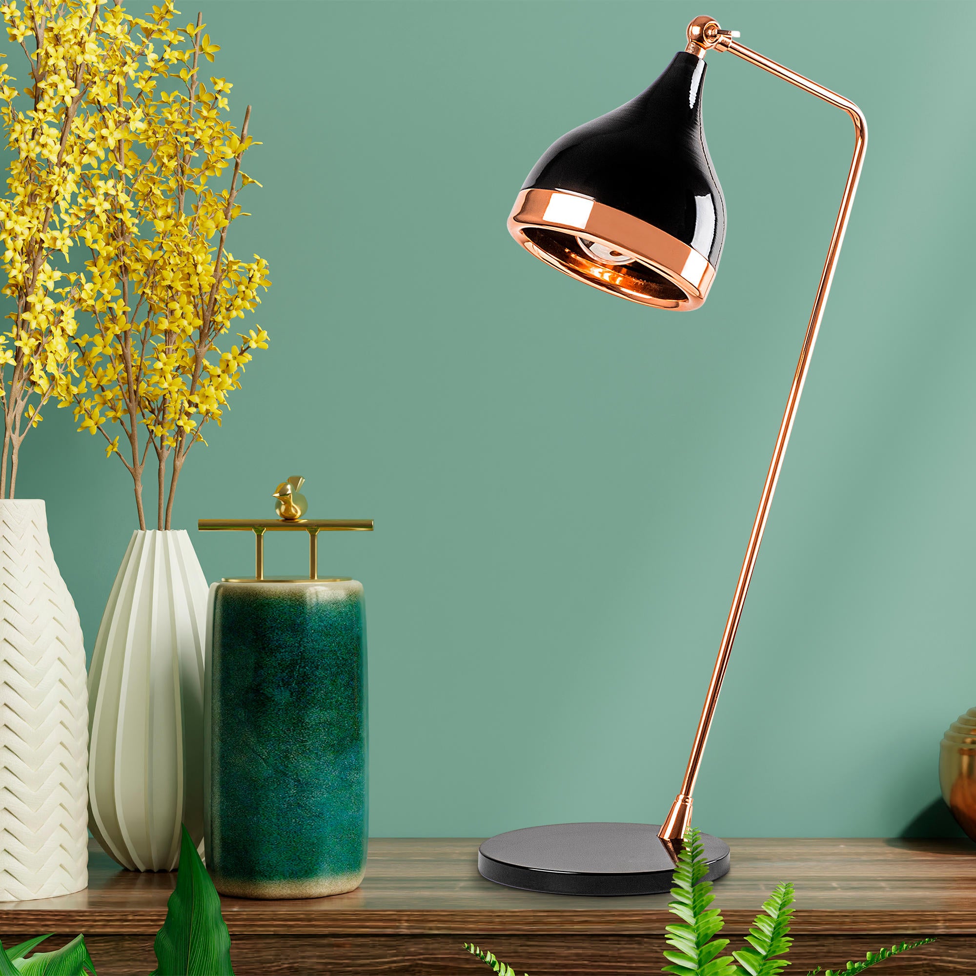 Candeeiro de Mesa Estilo Escandinavo, Preto e Cobre, 30 x 30 x 60 cm | Corpo em Metal, Soquete E27, 40 W Máx., Cabo de 200 cm | Iluminação Elegante e Moderna para Casa