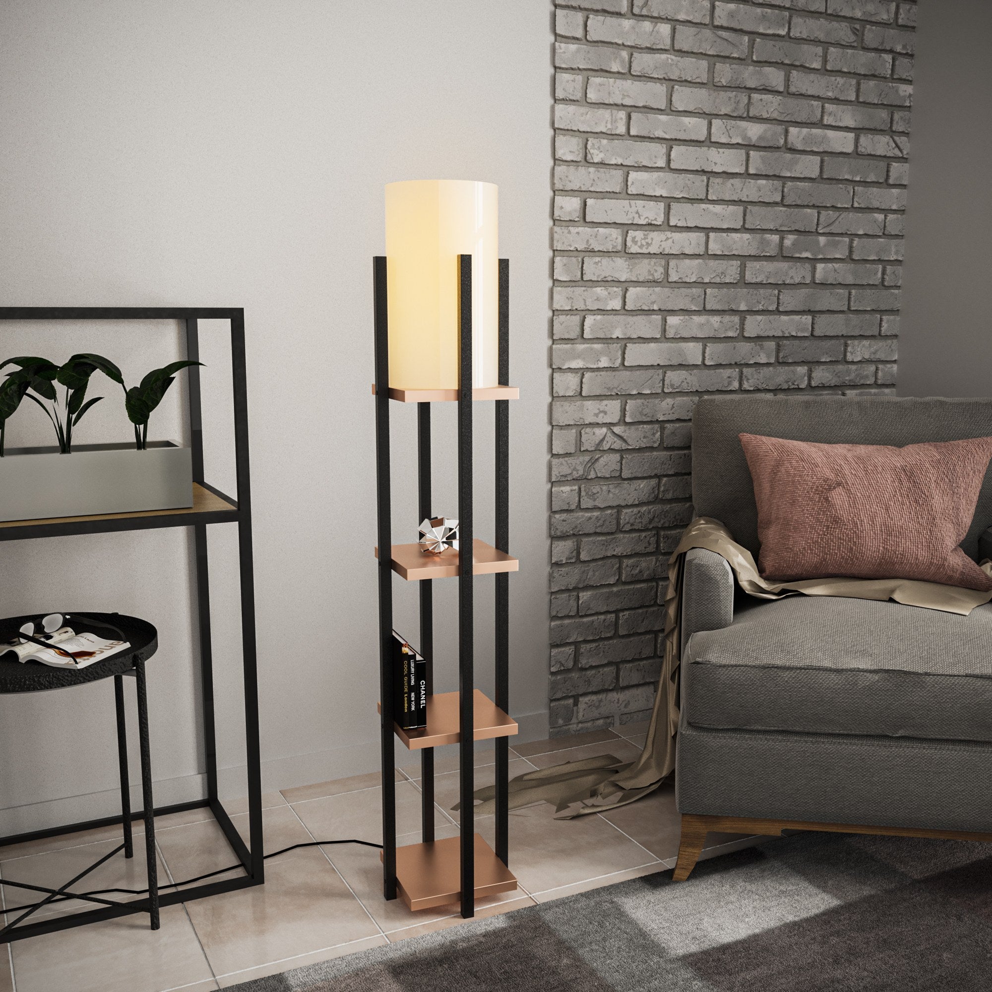 Candeeiro de Pé – 130 cm – Preto e Cobre – Metal