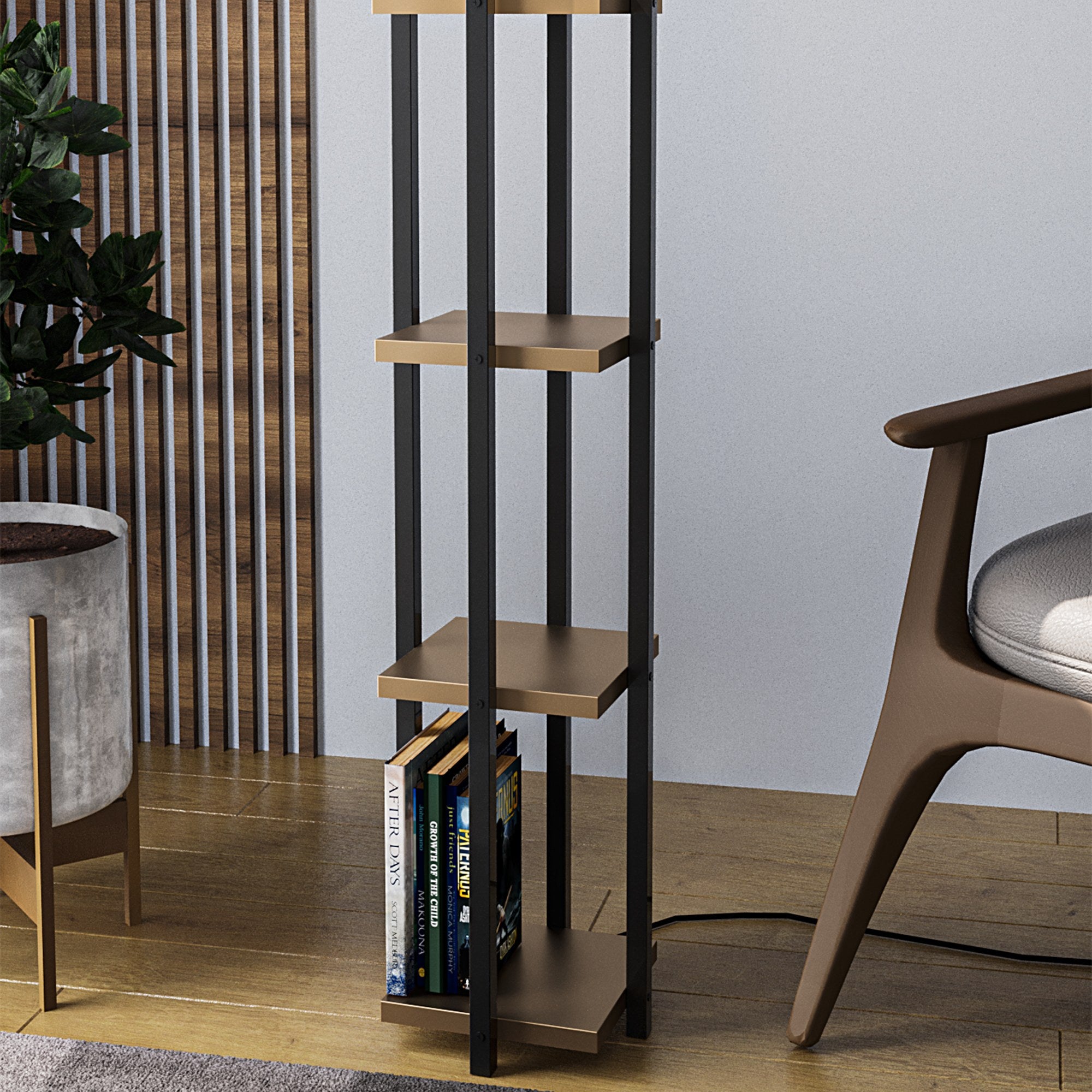 Candeeiro de Pé Elegante com Corpo em Metal, Preta e Dourada, 130 cm de Altura | Soquete E27, 40 W Máx., Cabo de 200 cm | Iluminação Elegante para Decoração Moderna