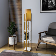 Candeeiro de Pé Elegante em Dourado e Branco, Corpo em Metal, 130 cm de Altura | Soquete E27, 40 W Máx., IP20 | Iluminação Elegante para Espaços Modernos, 25 cm de Largura