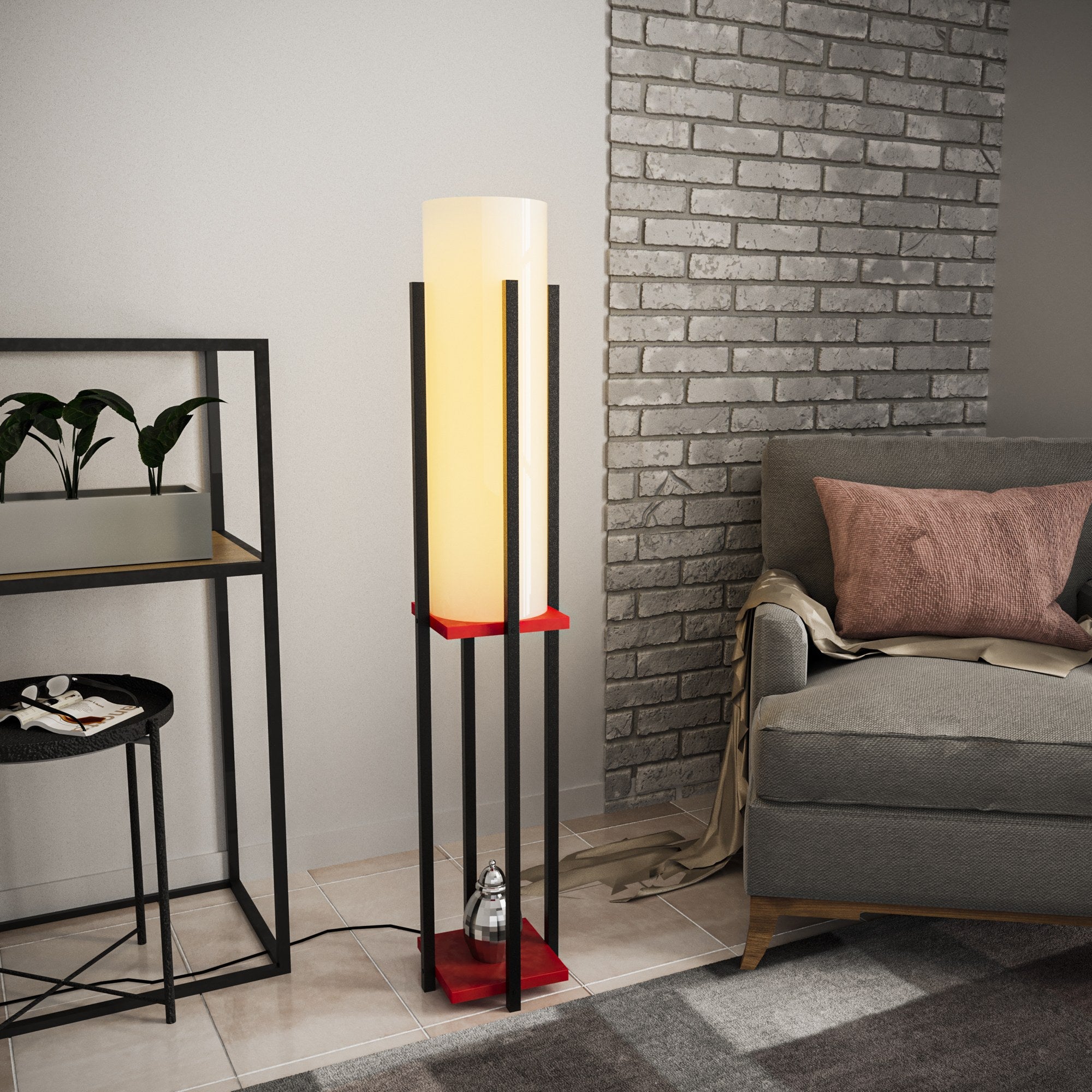 Candeeiro de Pé estilosa com corpo de metal, preta e vermelha, 130 cm de altura | Soquete E27, 40 W máx. | Base 25 x 25 cm, cabo 200 cm | Perfeita para decoração e iluminação modernas