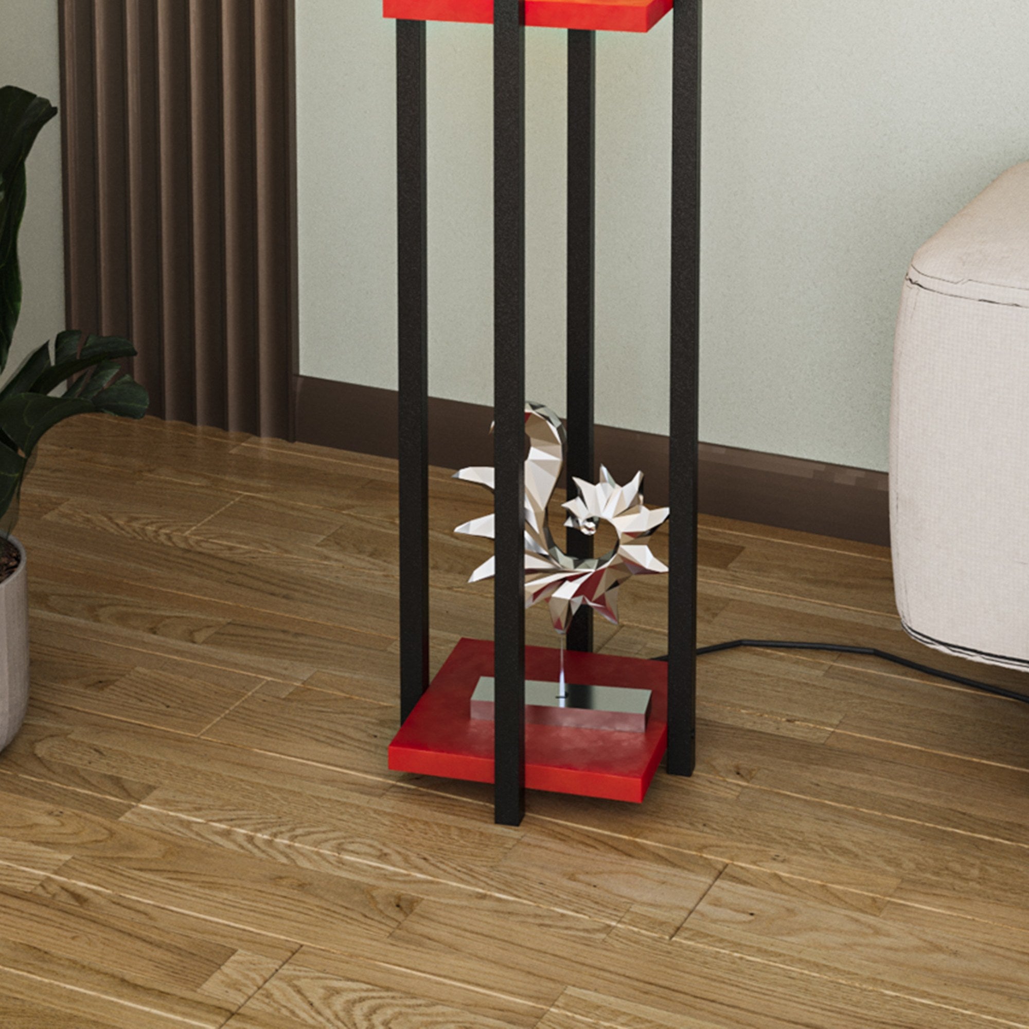 Candeeiro de Pé estilosa com corpo de metal, preta e vermelha, 130 cm de altura | Soquete E27, 40 W máx. | Base 25 x 25 cm, cabo 200 cm | Perfeita para decoração e iluminação modernas