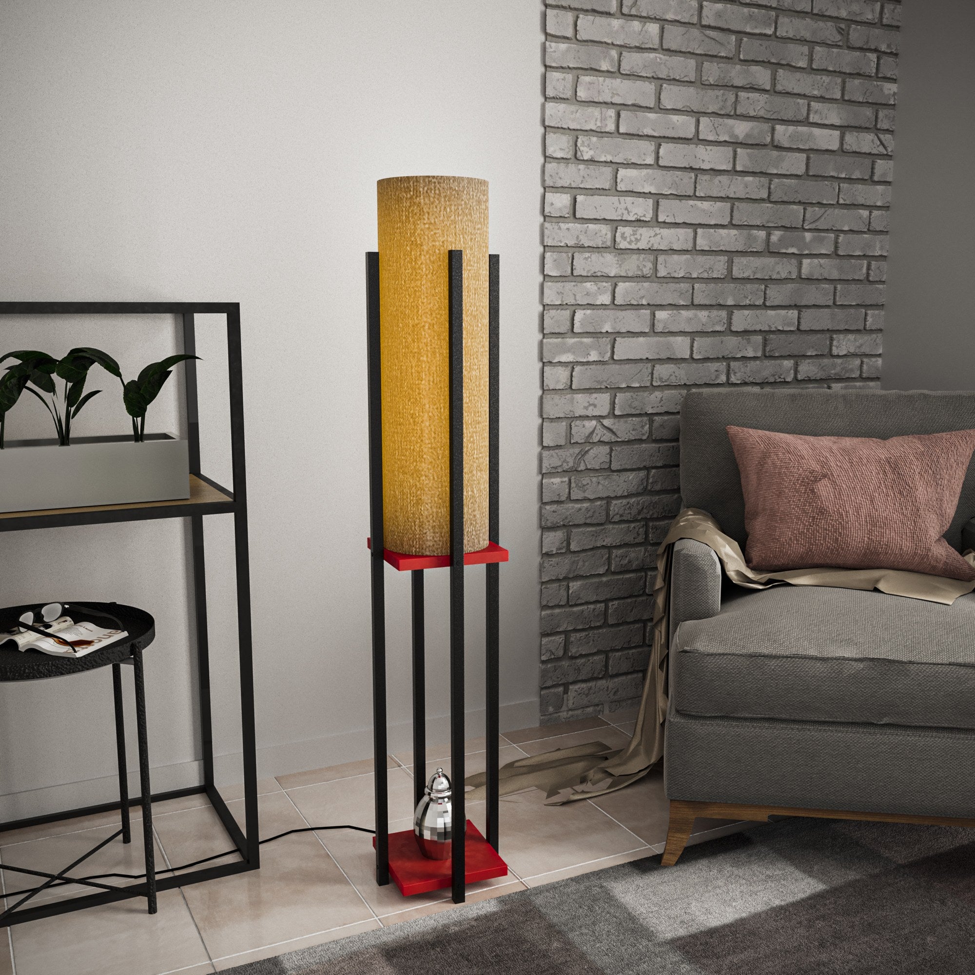 Candeeiro de Pé estilosa com corpo de metal, preta e vermelha, 130 cm de altura | Soquete E27, 40 W máx. | Base 25 x 25 cm, cabo 200 cm | Perfeita para decoração e iluminação modernas