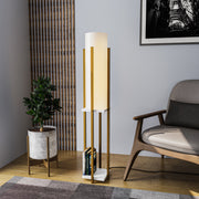 Candeeiro de Pé Elegante em Dourado e Branco, Corpo em Metal, 130 cm de Altura, Soquete E27, Cabo de 200 cm, IP20 | Iluminação Elegante para Decoração Moderna e Espaços de Convivência