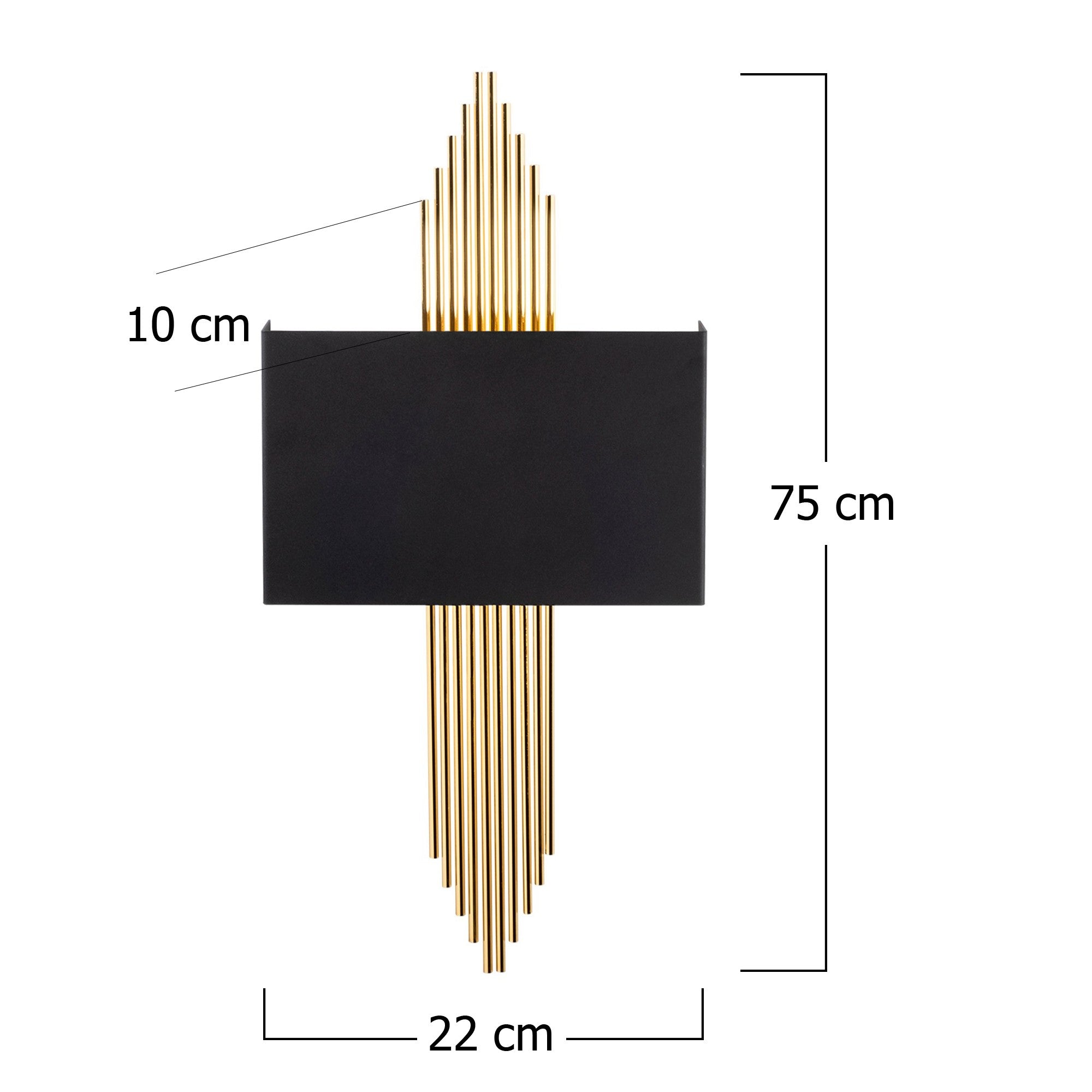 Candeeiro de Parede – 75 x 10 x 22 cm – Preto e Dourado – Metal