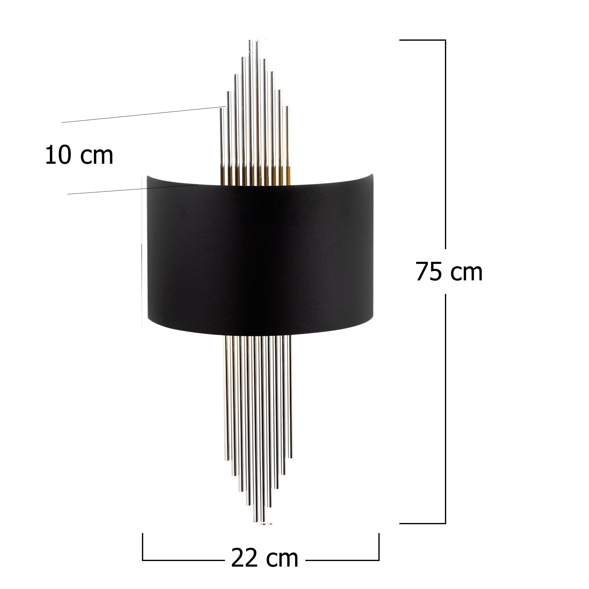 Candeeiro de Parede – 75 x 10 x 22 cm – preto e prateado – metal