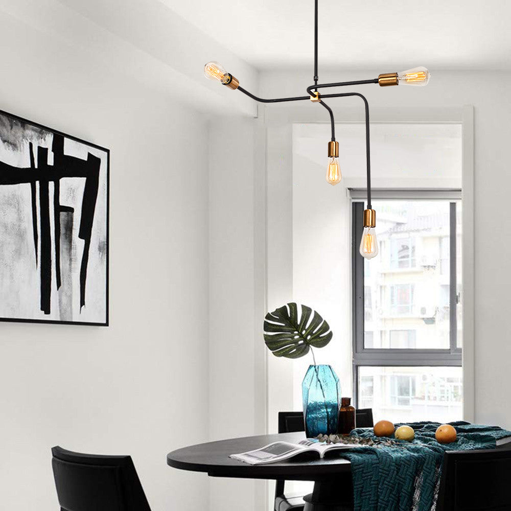 Candeeiro de Teto Industrial, Preto e Cobre, 58 x 58 cm, Altura: 100 cm | Corpo de Metal, 4 x E27 máx. 40 W | Iluminação Elegante para Espaços Modernos, Classificação IP20