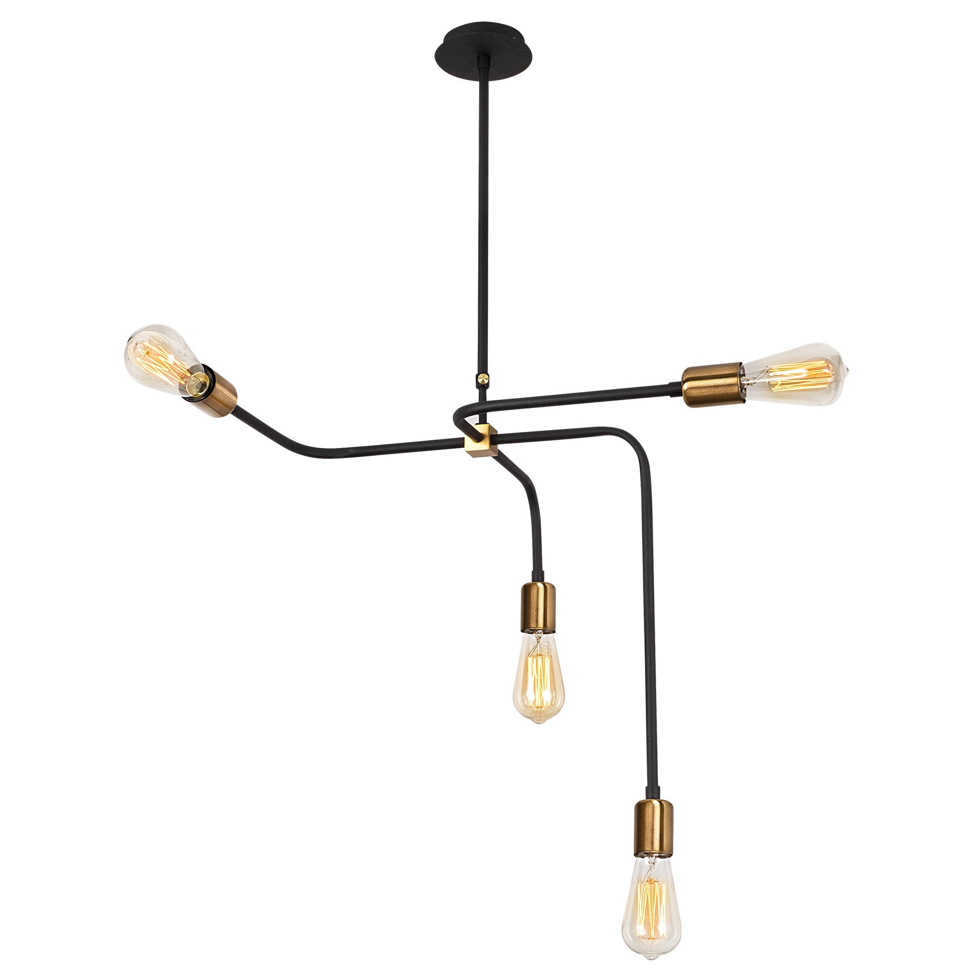 Candeeiro de Teto Industrial, Preto e Cobre, 58 x 58 cm, Altura: 100 cm | Corpo de Metal, 4 x E27 máx. 40 W | Iluminação Elegante para Espaços Modernos, Classificação IP20