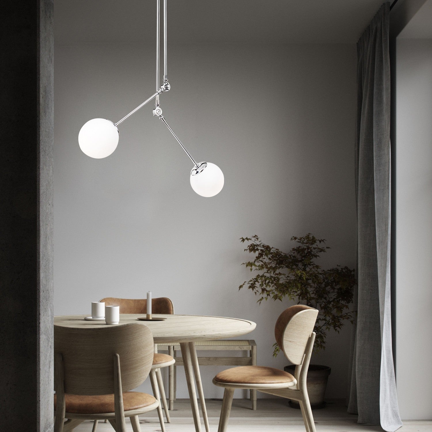 Candeeiro de Teto Escandinavo – 100 x 15 cm – Cromado e Branco – Metal