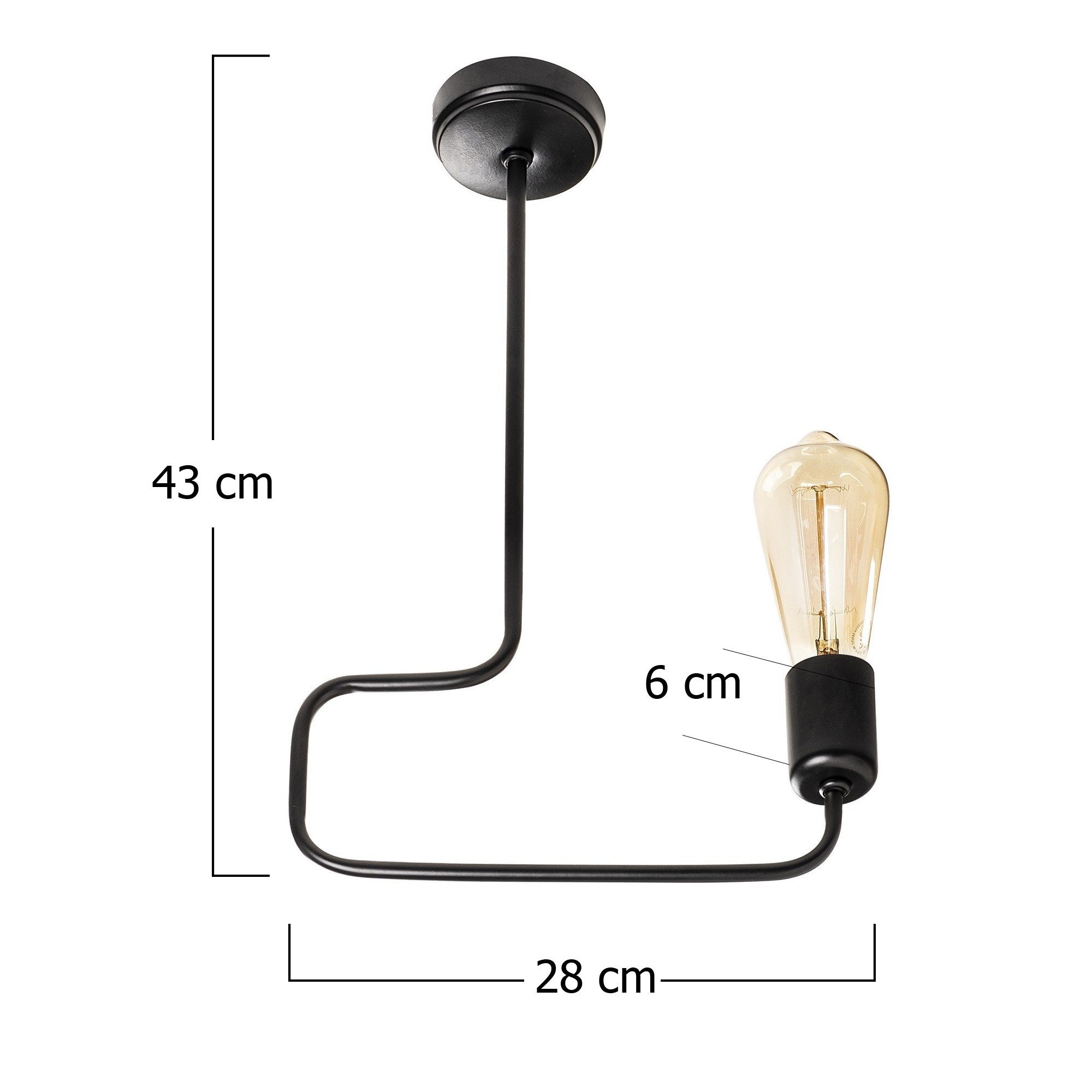 Candeeiro de Teto – 28 x 6 cm – Preto – Metal