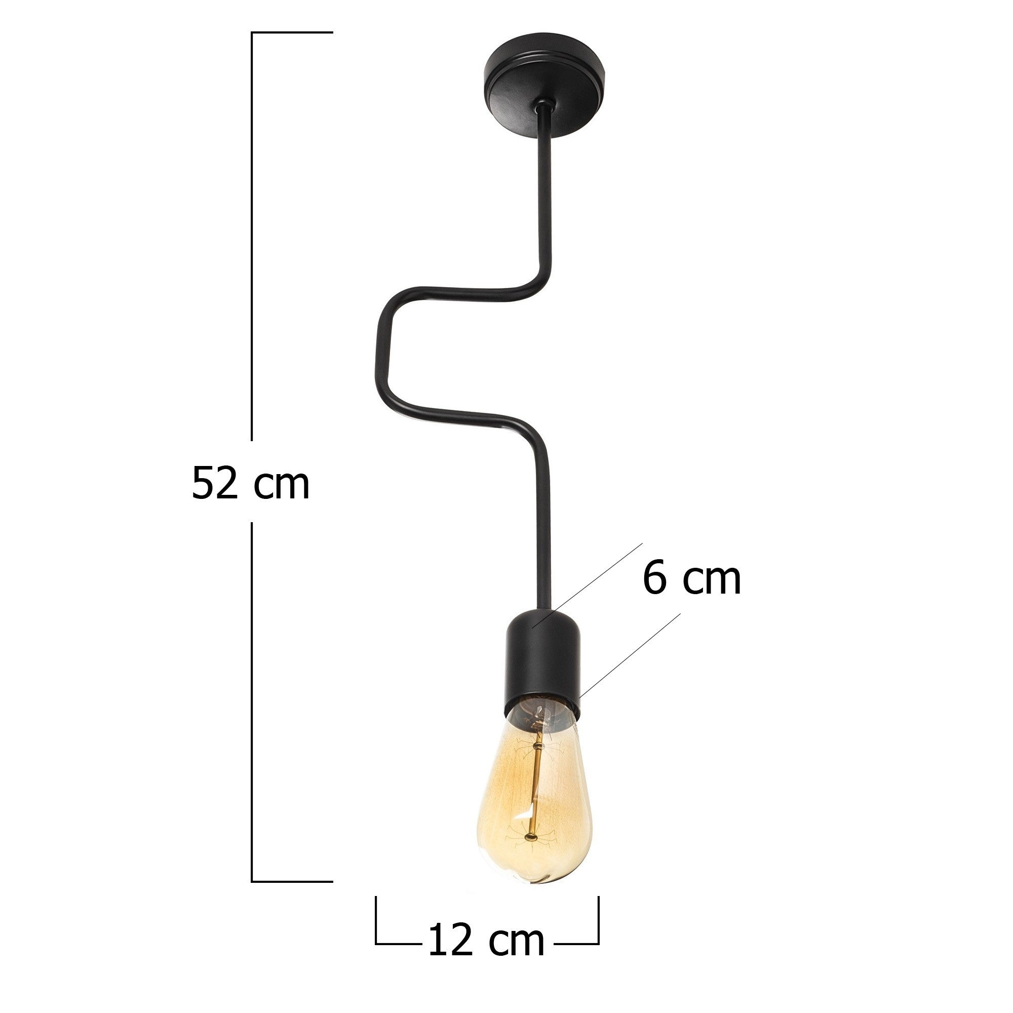 Candeeiro de Teto Preto Moderno, Corpo em Metal, 52 cm de Altura, Soquete E27, IP20 | Design Industrial Elegante para Casa e Escritório, Base de 12 x 6 cm, Iluminação Elegante