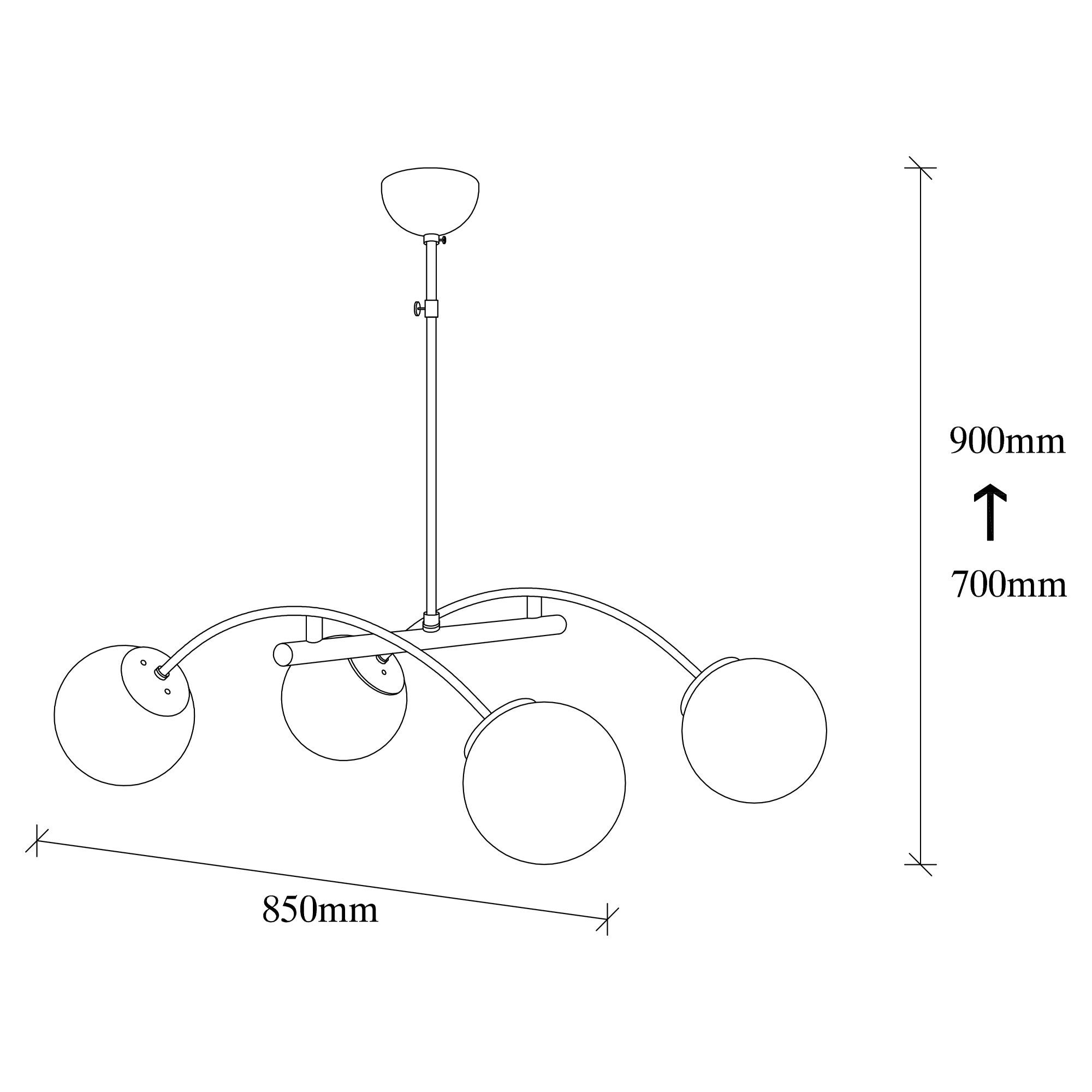 Candeeiro de Teto escandinavo, corpo de metal, preto e branco, 85 x 80 cm, altura: 90 cm, 4 x E27 máx. 40 W, design elegante, inclui instruções de instalação, IP20
