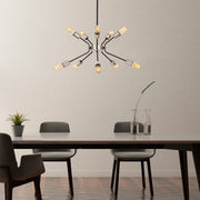 Candeeiro de Teto Industrial, Preto e Níquel, 60 cm de Diâmetro, 80 cm de Altura, Ajustável, 10 x E27 Máx. 40 W, IP20 | Design Elegante em Metal para Espaços Modernos