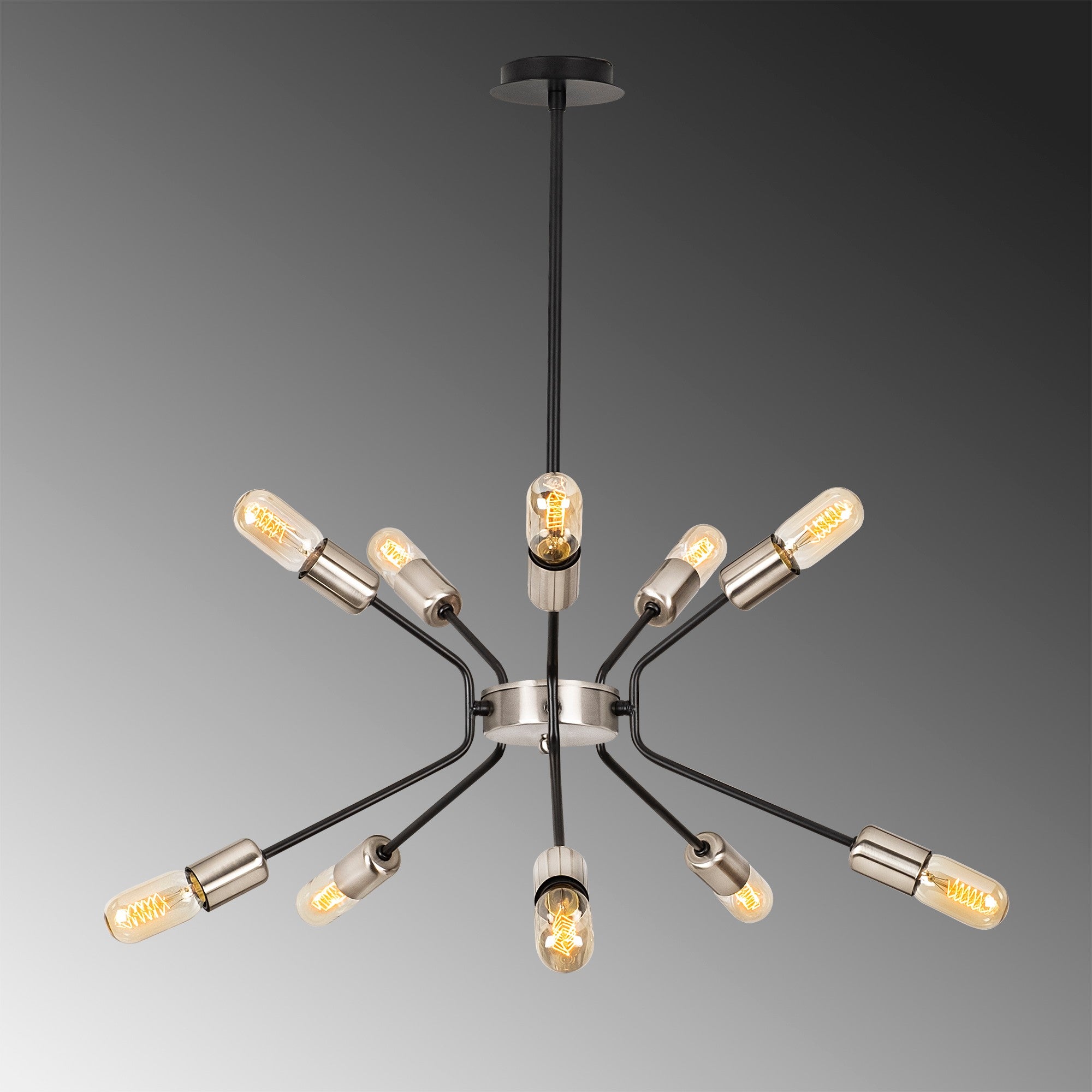 Candeeiro de Teto Industrial, Preto e Níquel, 60 cm de Diâmetro, 80 cm de Altura, Ajustável, 10 x E27 Máx. 40 W, IP20 | Design Elegante em Metal para Espaços Modernos