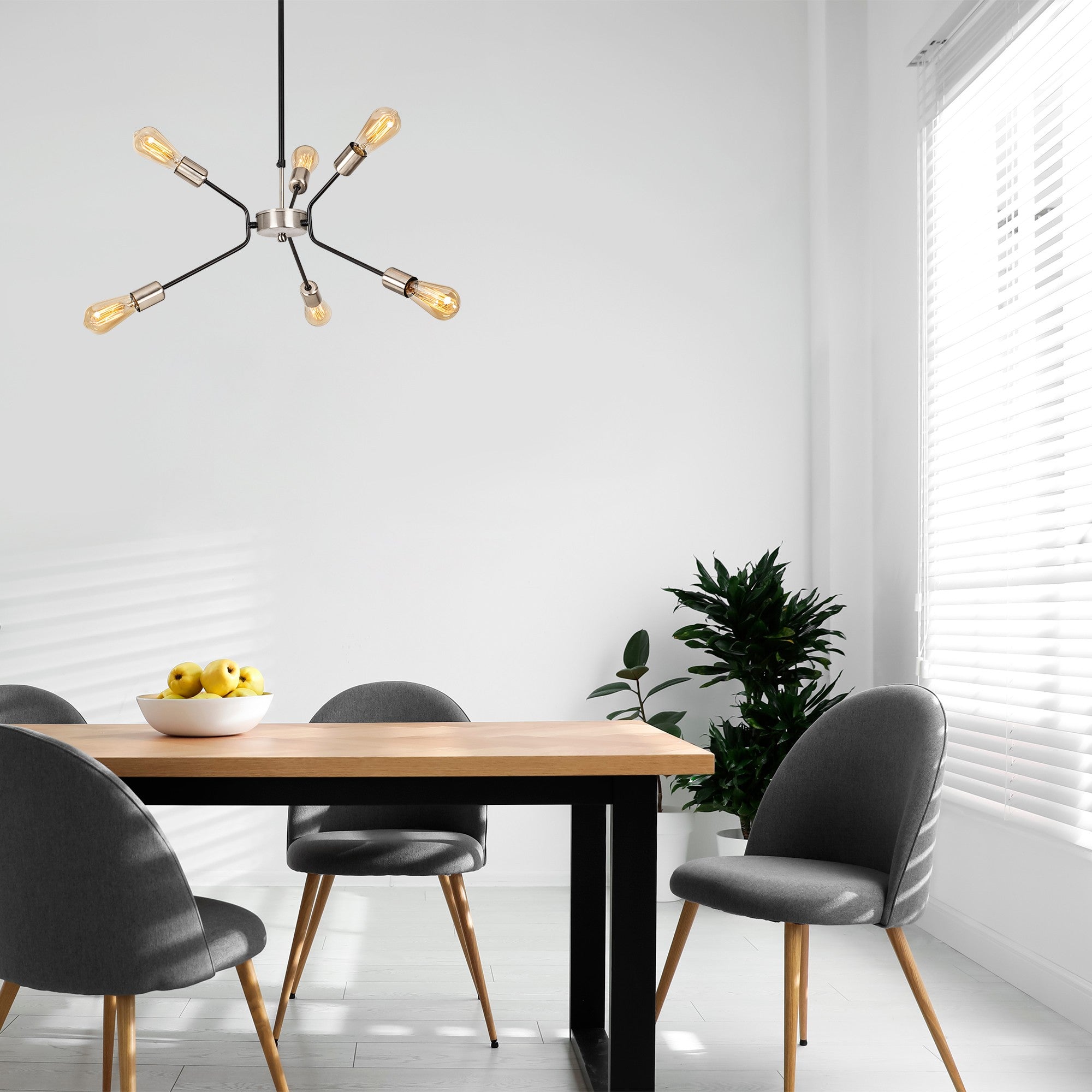 Candeeiro de Teto Industrial, Preto e Níquel, 60 cm de Diâmetro, 80 cm de Altura | Corpo de Metal, 6 x E27 Máx. 40 W | Inclui Instruções de Instalação, Design Elegante para Espaços Modernos