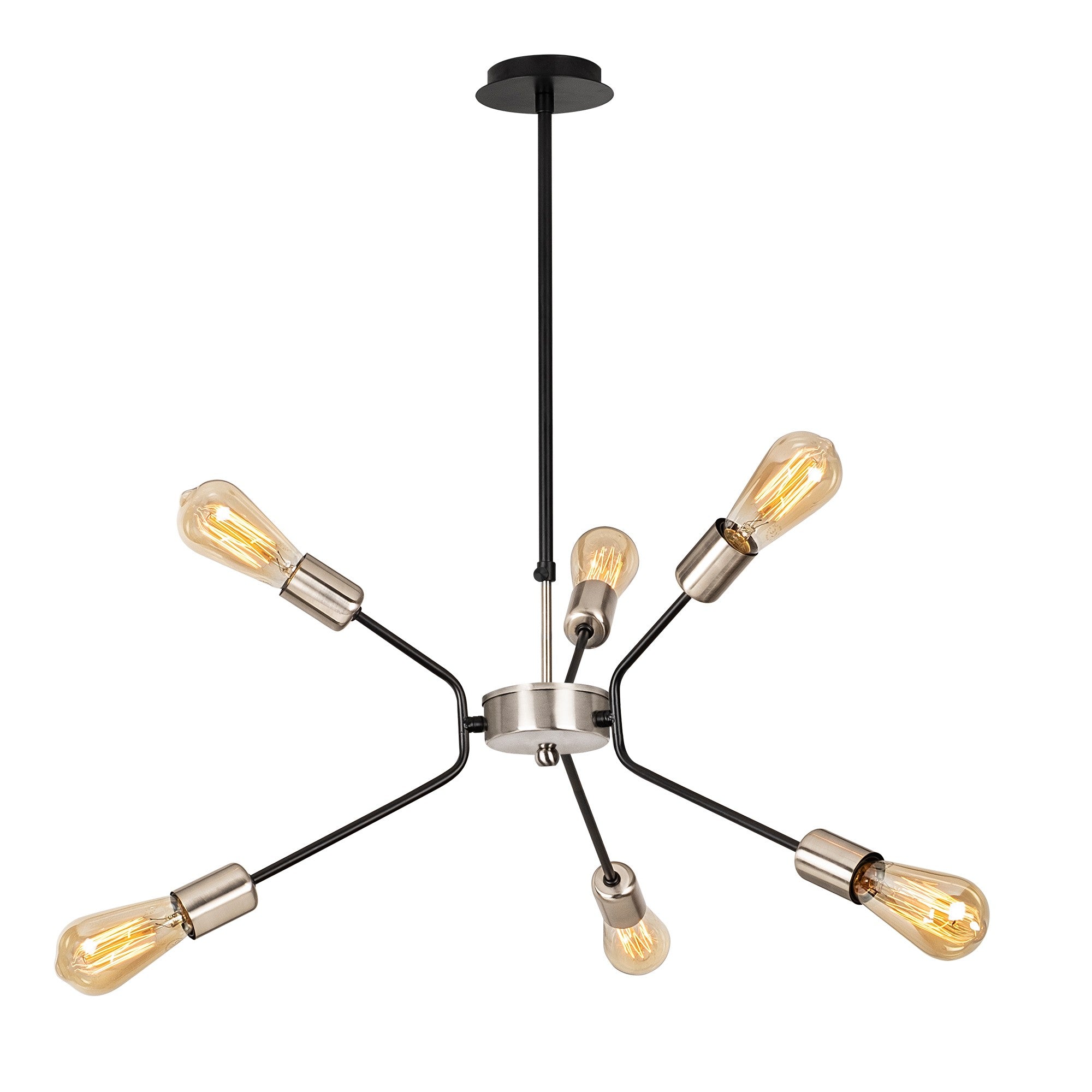 Candeeiro de Teto Industrial, Preto e Níquel, 60 cm de Diâmetro, 80 cm de Altura | Corpo de Metal, 6 x E27 Máx. 40 W | Inclui Instruções de Instalação, Design Elegante para Espaços Modernos