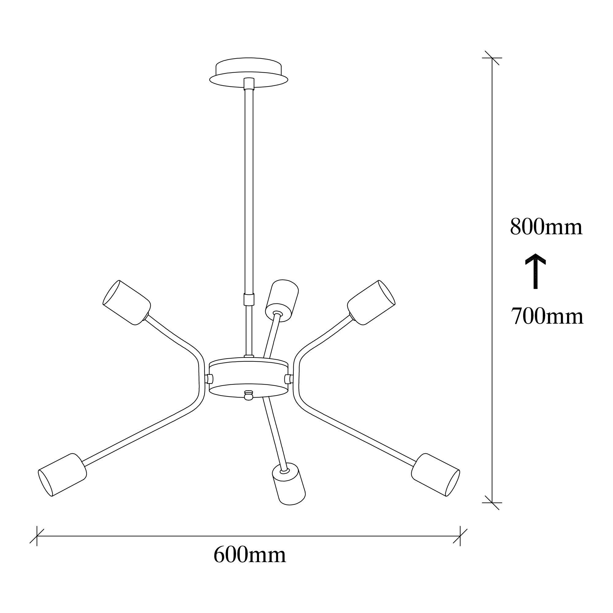 Candeeiro de Teto Industrial, Preto e Níquel, 60 cm de Diâmetro, 80 cm de Altura | Corpo de Metal, 6 x E27 Máx. 40 W | Inclui Instruções de Instalação, Design Elegante para Espaços Modernos