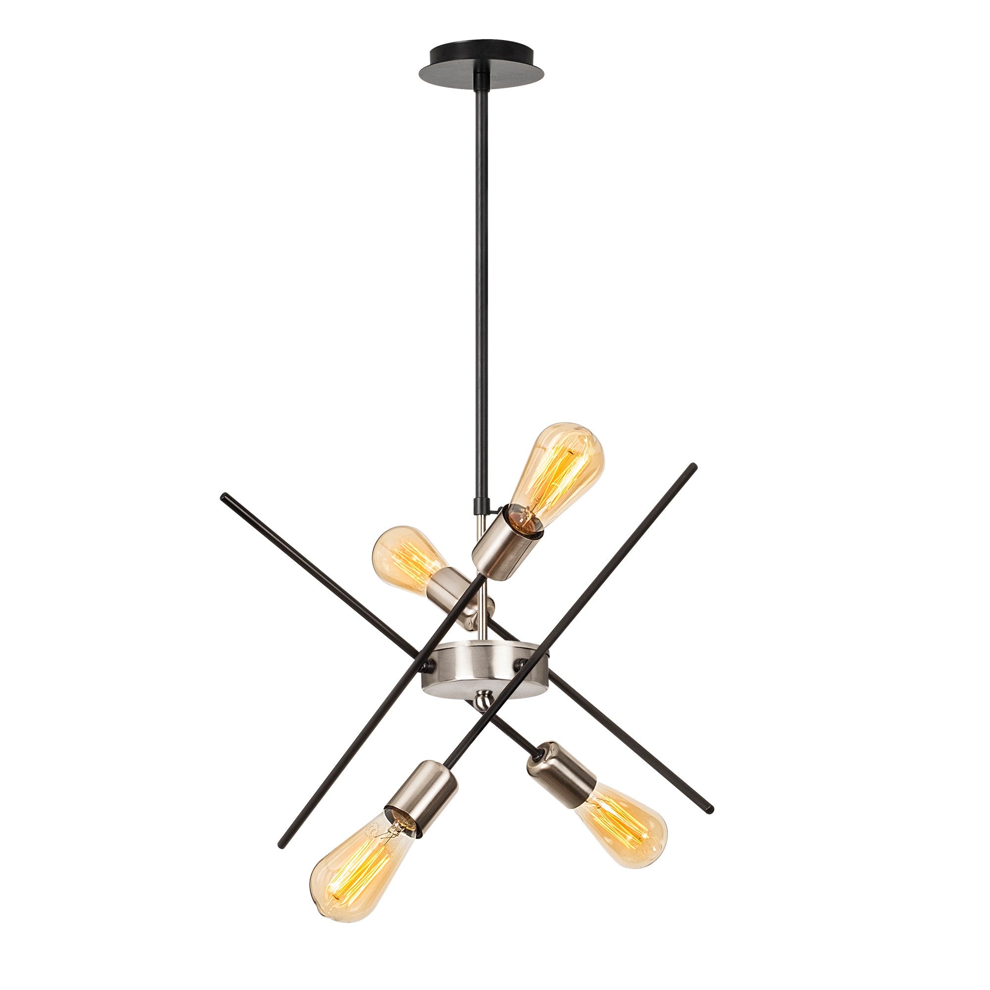 Candeeiro de Teto Industrial, Preto e Níquel, 50 cm de Diâmetro, 80 cm de Altura | Corpo de Metal, 4 x E27 Máx. 40 W | Inclui Instruções de Instalação, Iluminação Elegante e Funcional