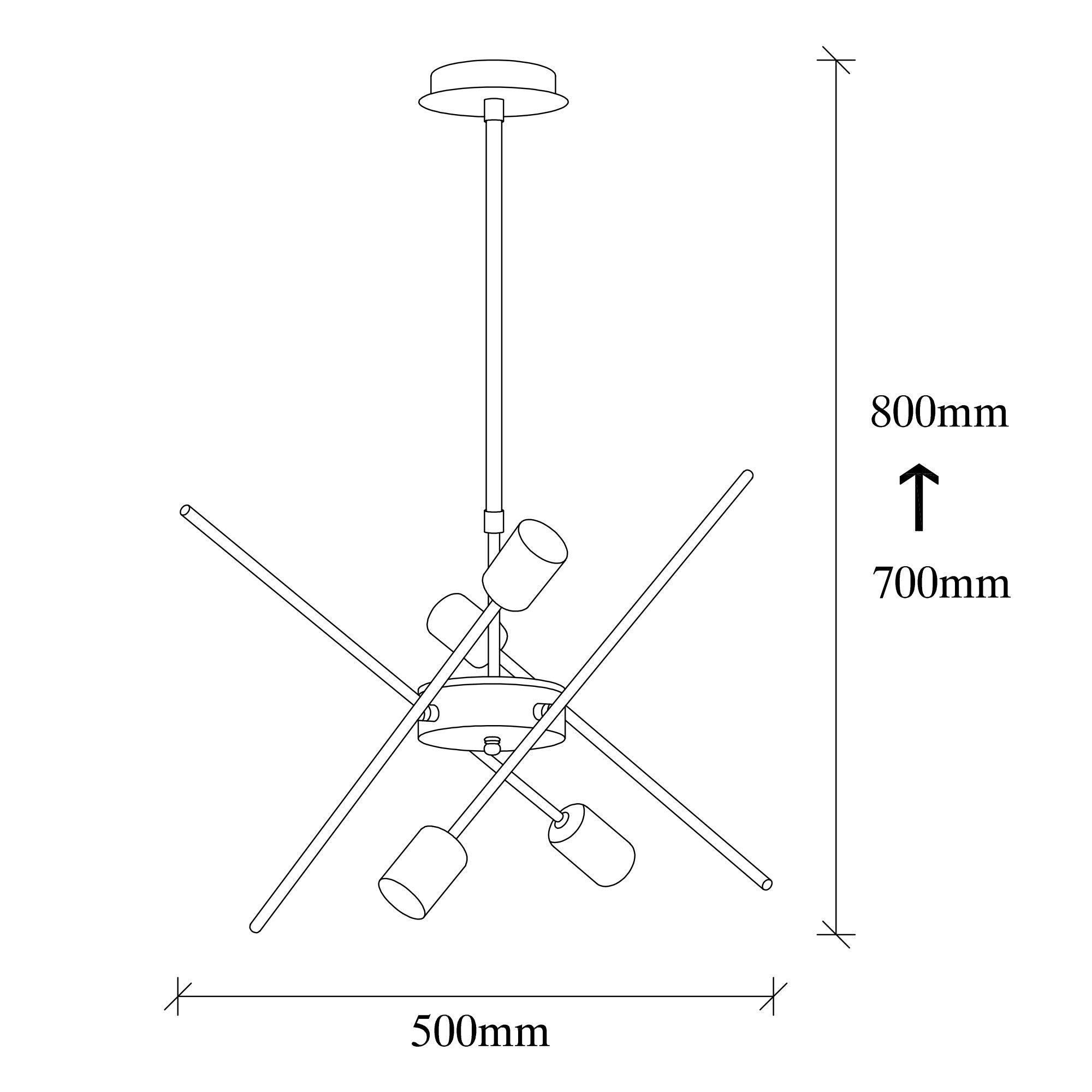 Candeeiro de Teto Industrial, Preto e Níquel, 50 cm de Diâmetro, 80 cm de Altura | Corpo de Metal, 4 x E27 Máx. 40 W | Inclui Instruções de Instalação, Iluminação Elegante e Funcional