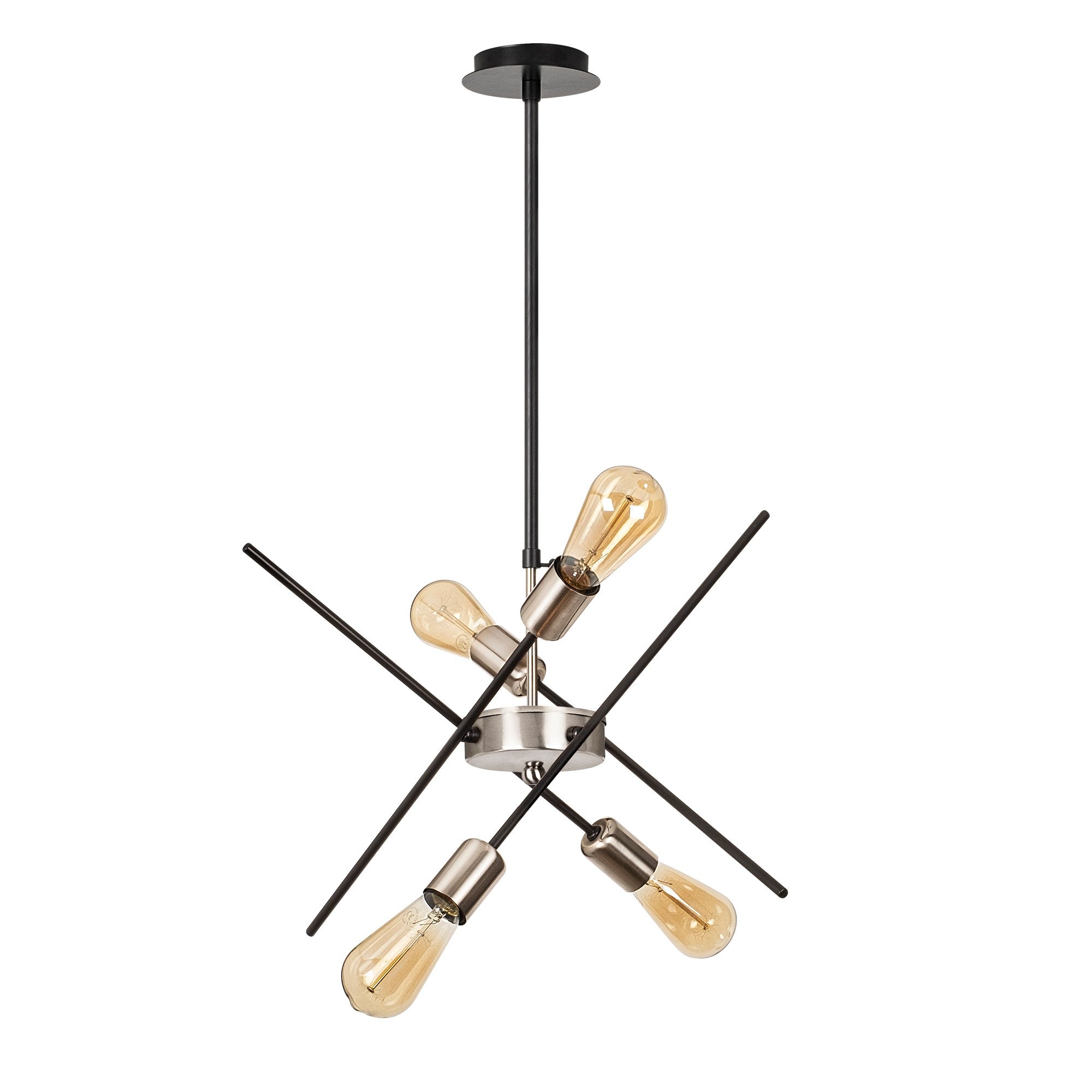 Candeeiro de Teto Industrial, Preto e Níquel, 50 cm de Diâmetro, 80 cm de Altura | Corpo de Metal, 4 x E27 Máx. 40 W | Inclui Instruções de Instalação, Iluminação Elegante e Funcional