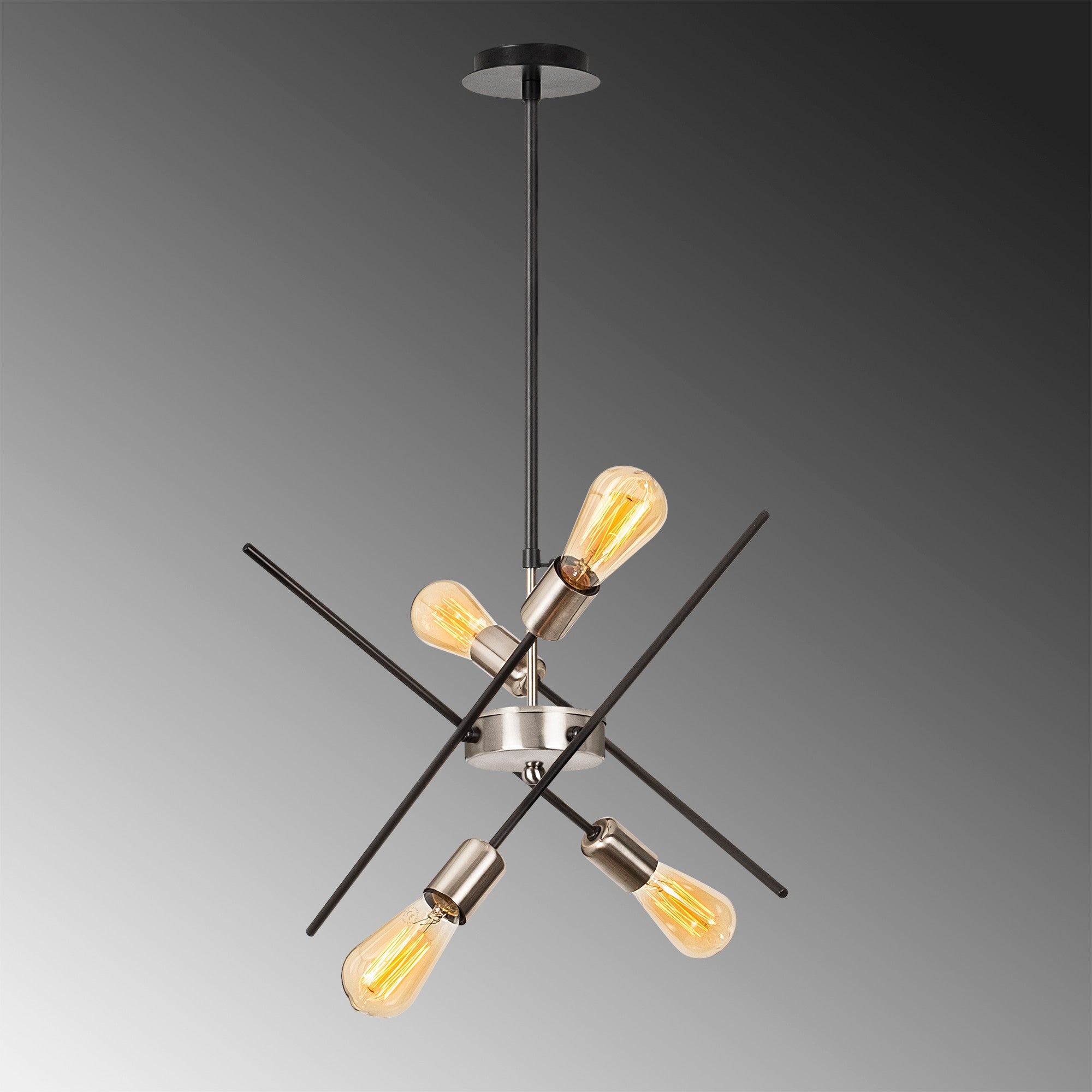 Candeeiro de Teto Industrial, Preto e Níquel, 50 cm de Diâmetro, 80 cm de Altura | Corpo de Metal, 4 x E27 Máx. 40 W | Inclui Instruções de Instalação, Iluminação Elegante e Funcional