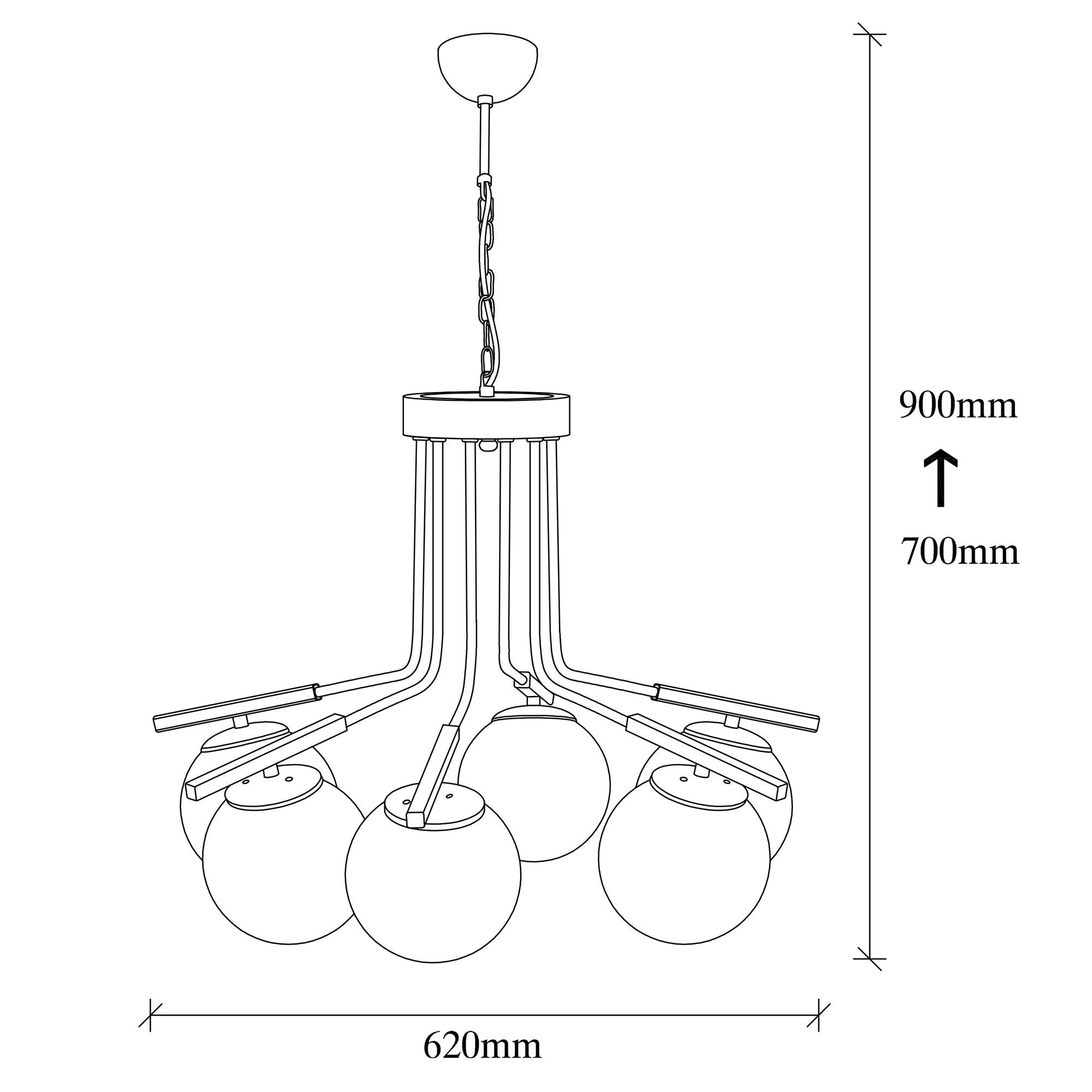 Candeeiro de Teto moderno com corpo de ferro e tampa de vidro, 62 cm de diâmetro, altura ajustável, acabamento preto e antigo | 6 x E27 máx. 40 W | Iluminação elegante para casa