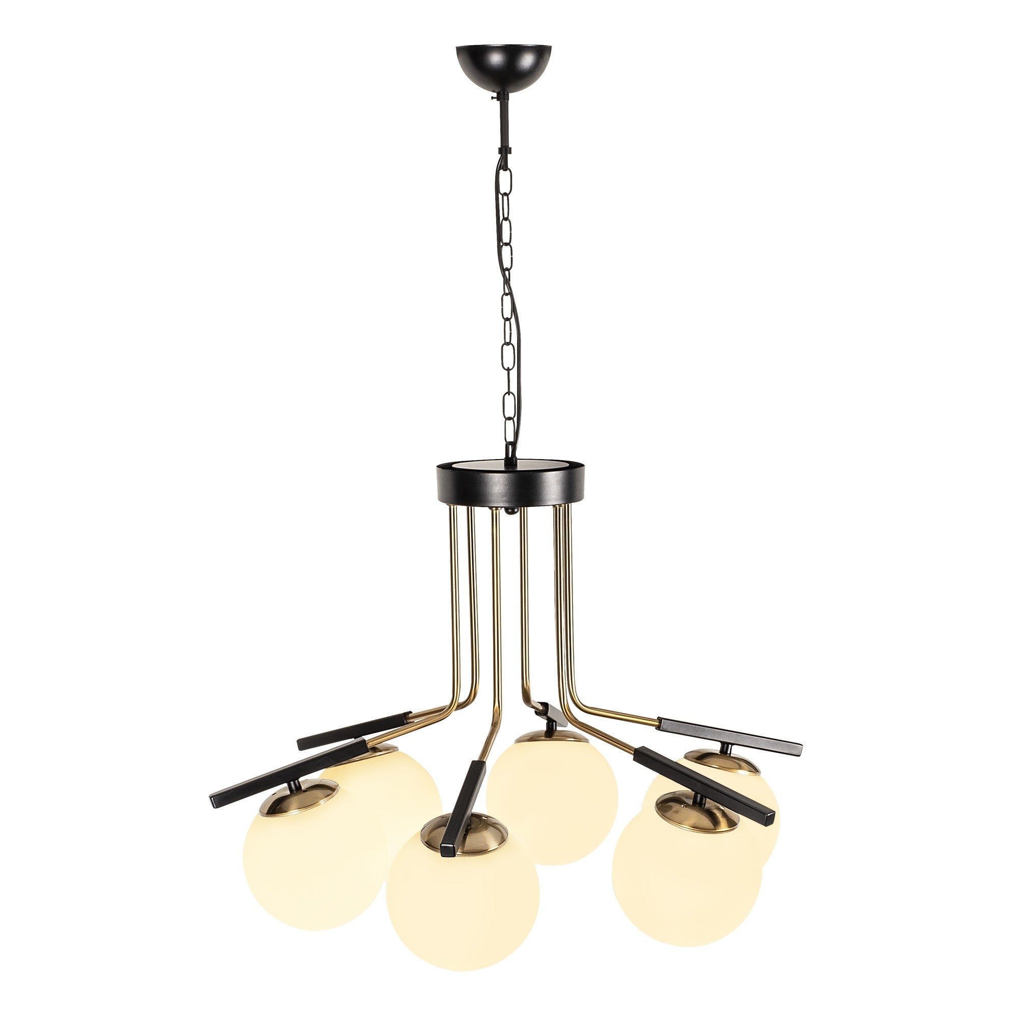 Candeeiro de Teto moderno com corpo de ferro e tampa de vidro, 62 cm de diâmetro, altura ajustável, acabamento preto e antigo | 6 x E27 máx. 40 W | Iluminação elegante para casa