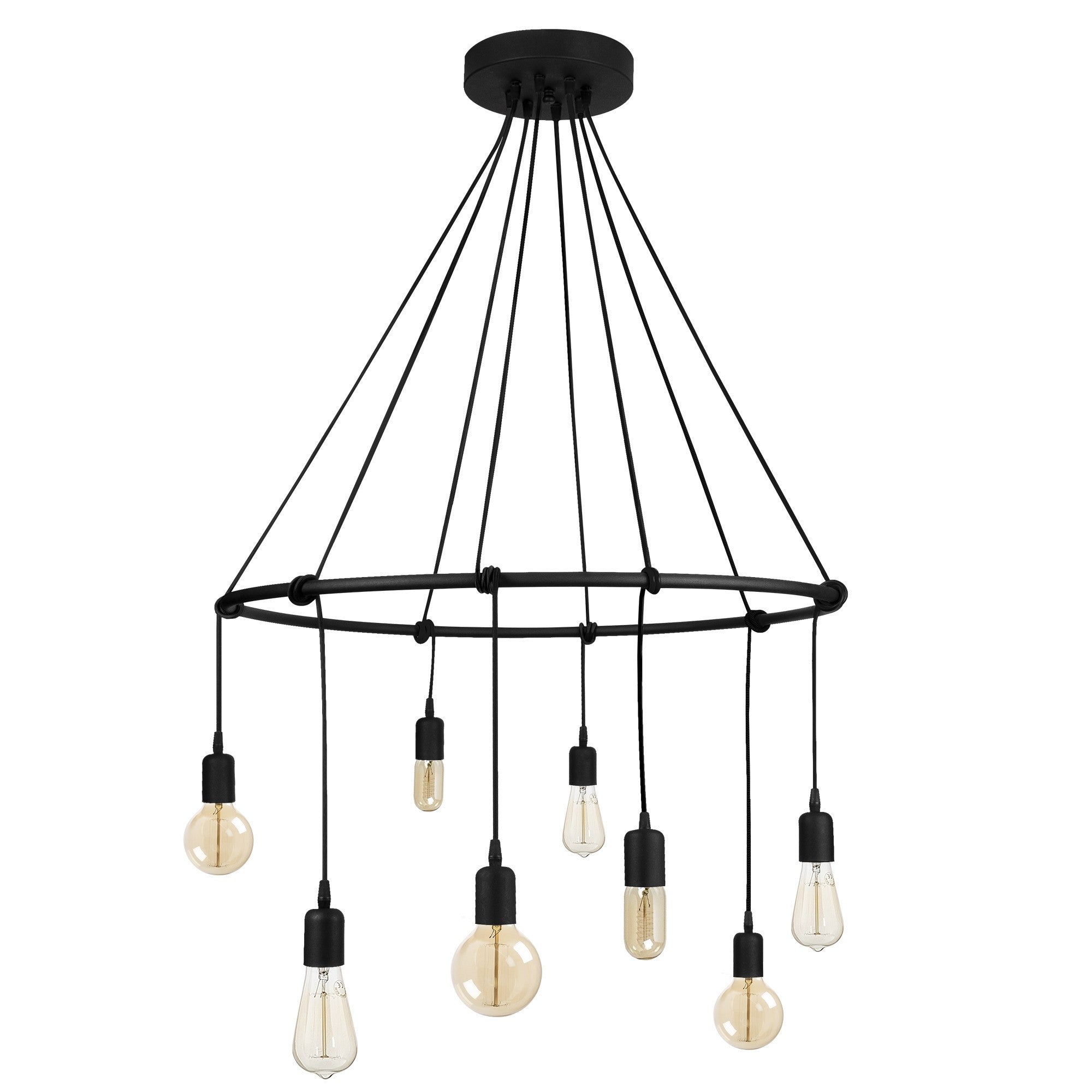 Candeeiro de Teto moderno preto, 80 cm de diâmetro, altura ajustável de 180 cm | Corpo de metal, 8 x E27 máx. 40 W | Design industrial elegante para casa e escritório