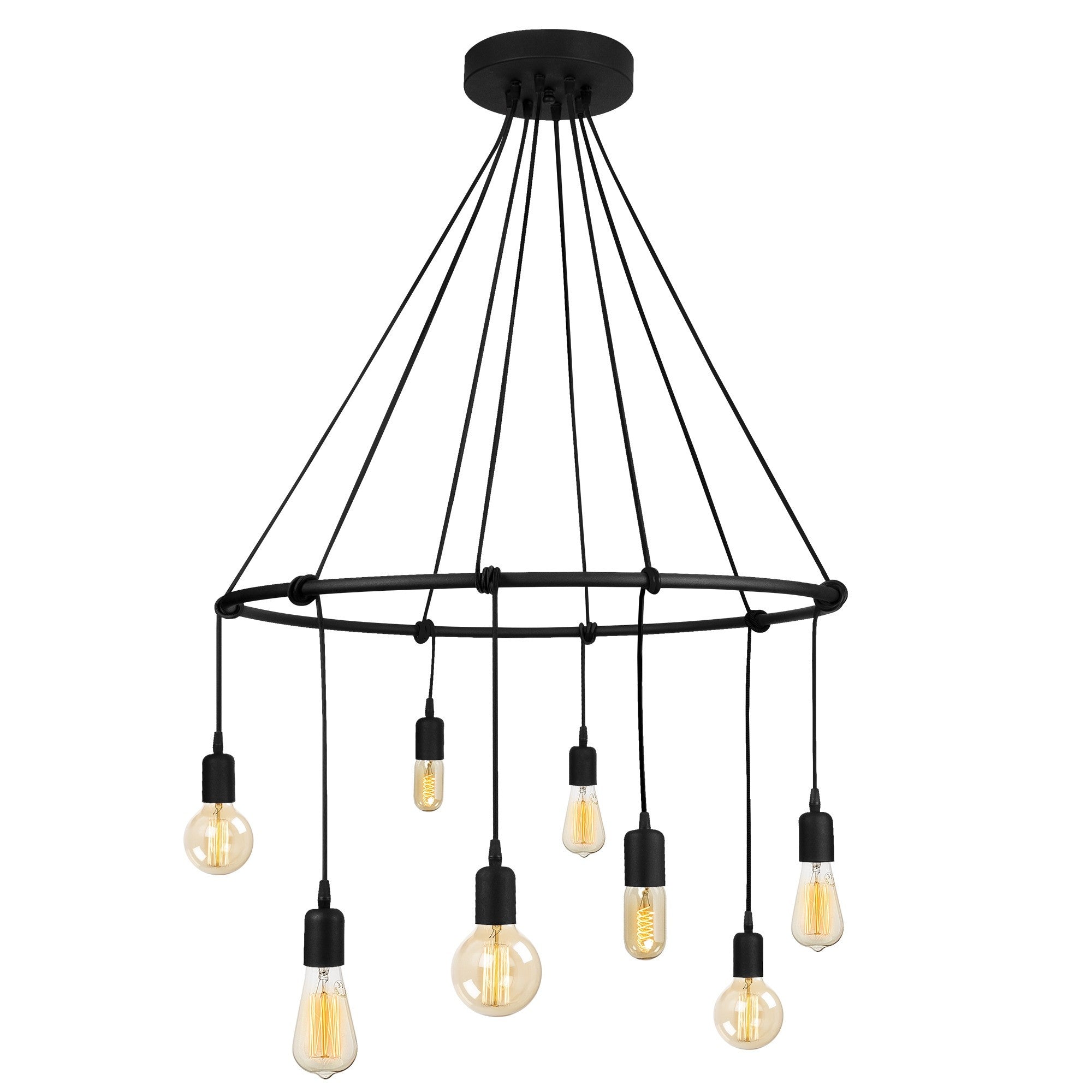 Candeeiro de Teto moderno preto, 80 cm de diâmetro, altura ajustável de 180 cm | Corpo de metal, 8 x E27 máx. 40 W | Design industrial elegante para casa e escritório