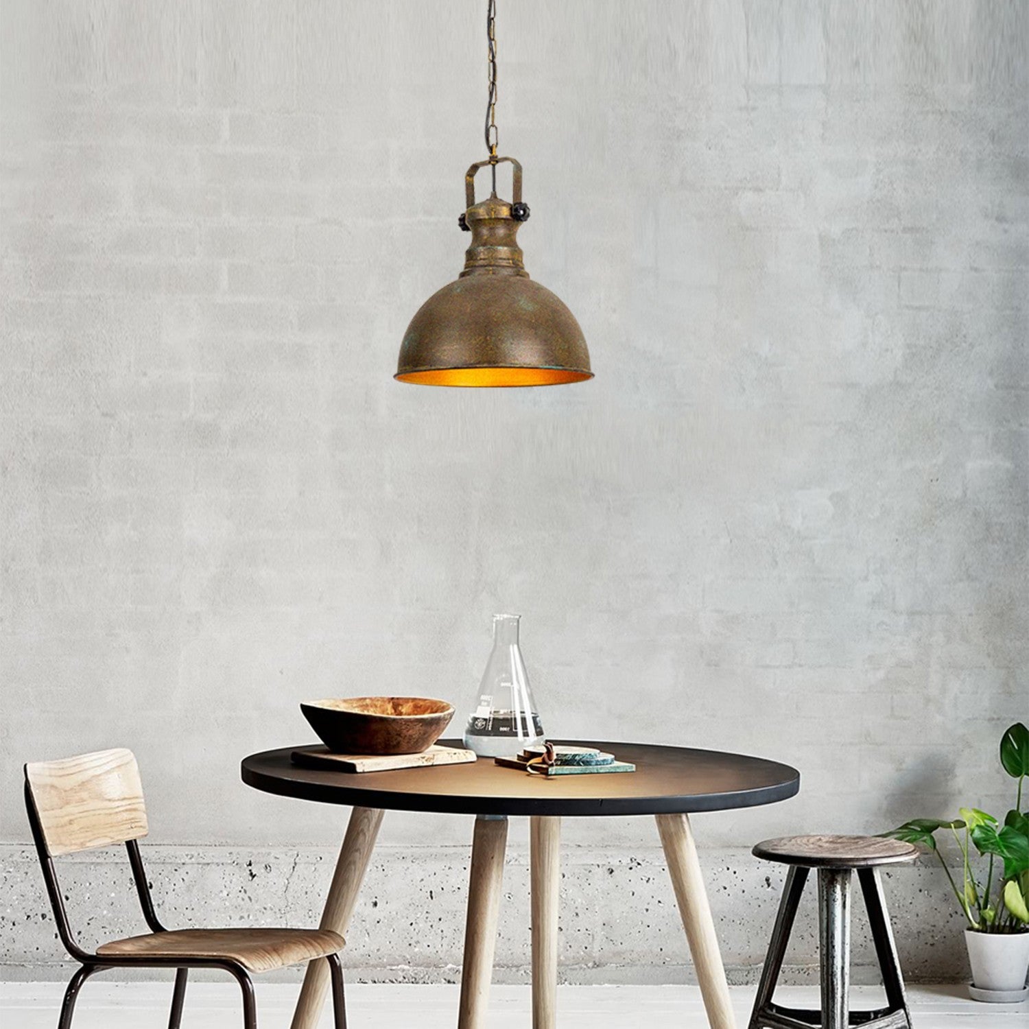 Candeeiro de Teto – 31 cm de diâmetro – cor antiga – metal e madeira