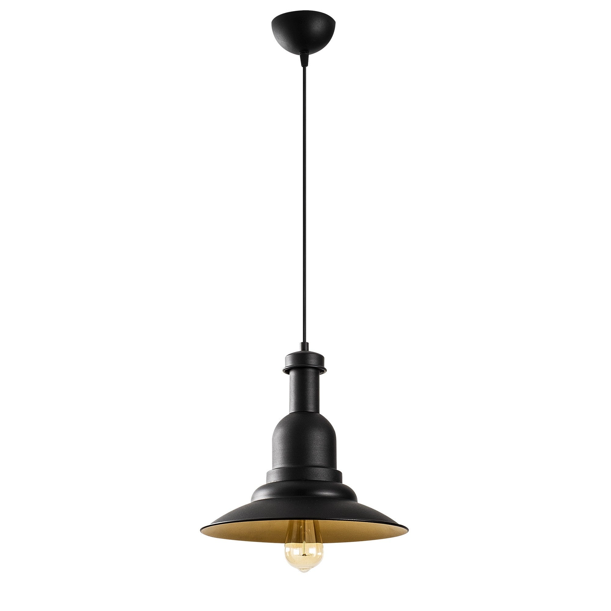 Candeeiro de Teto Industrial – 33 cm de Diâmetro – Preto e Dourado – Metal