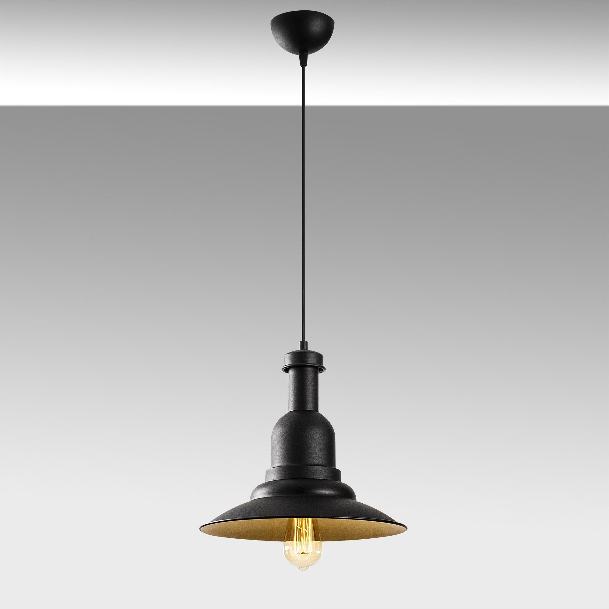 Candeeiro de Teto Industrial – 33 cm de Diâmetro – Preto e Dourado – Metal