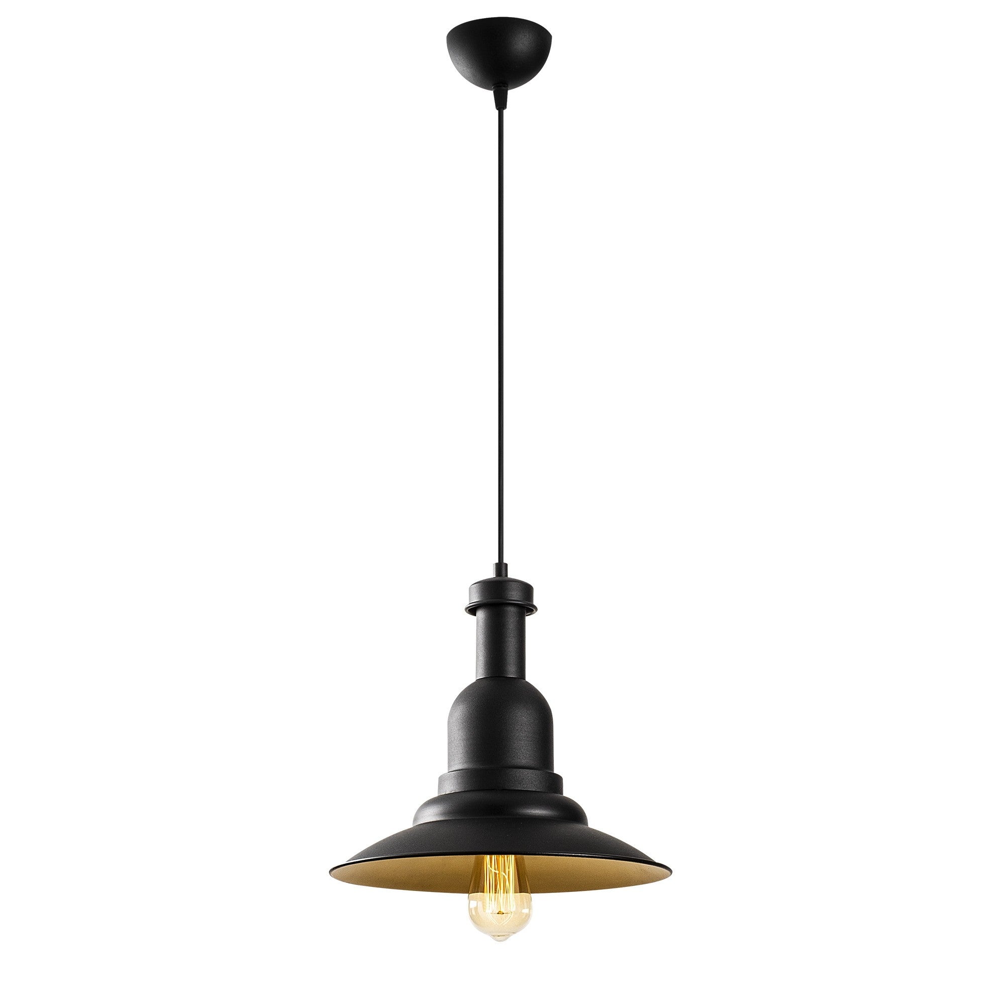 Candeeiro de Teto Industrial – 33 cm de Diâmetro – Preto e Dourado – Metal