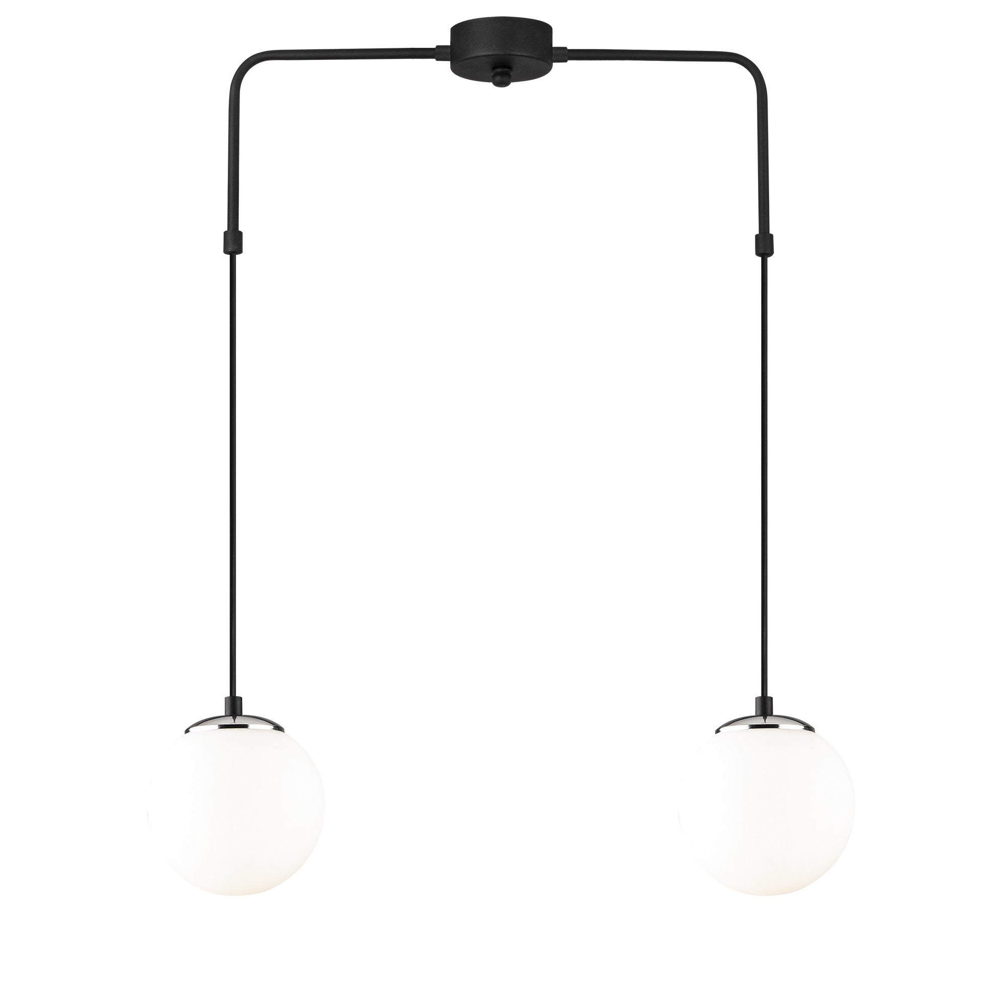 Candeeiro de Teto Industrial Moderno, Preto e Branco, 60 x 15 cm | Altura Ajustável, Corpo de Ferro, Tampa de Vidro, 2 Soquetes E27 | Iluminação Elegante para Casa e Escritório