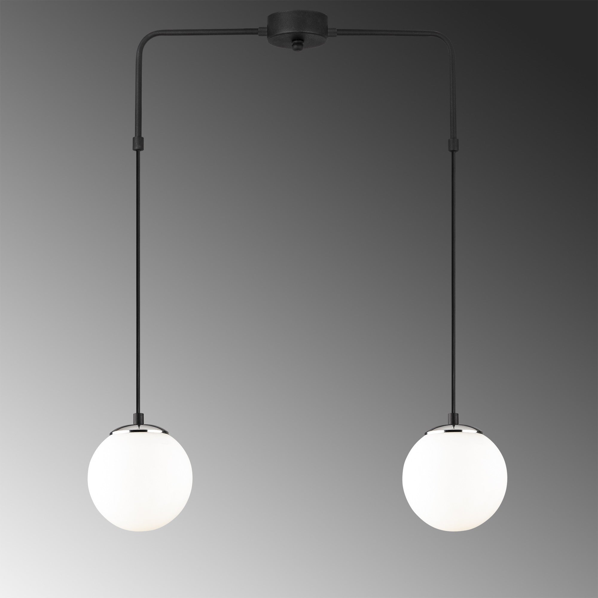 Candeeiro de Teto Industrial Moderno, Preto e Branco, 60 x 15 cm | Altura Ajustável, Corpo de Ferro, Tampa de Vidro, 2 Soquetes E27 | Iluminação Elegante para Casa e Escritório