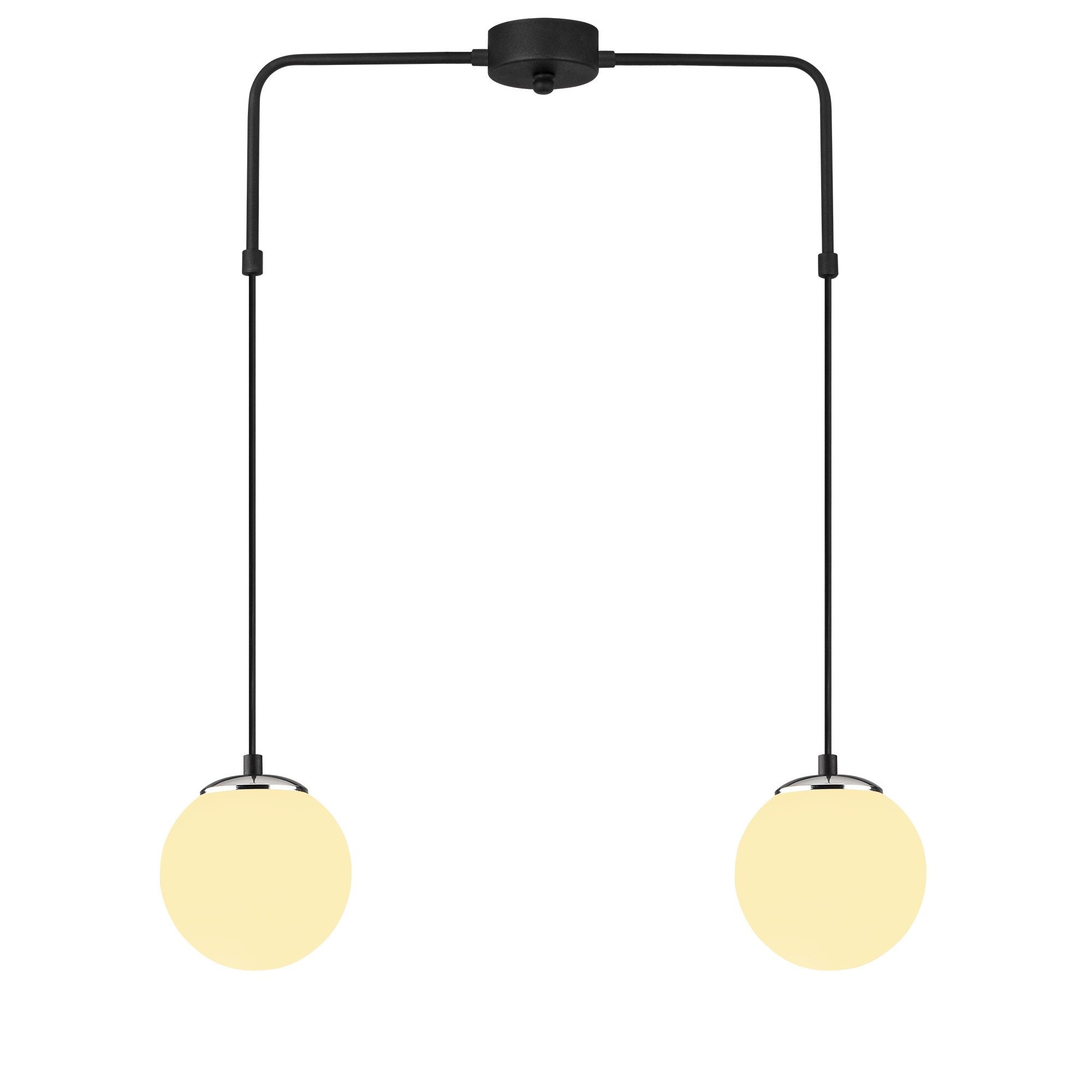 Candeeiro de Teto Industrial Moderno, Preto e Branco, 60 x 15 cm | Altura Ajustável, Corpo de Ferro, Tampa de Vidro, 2 Soquetes E27 | Iluminação Elegante para Casa e Escritório