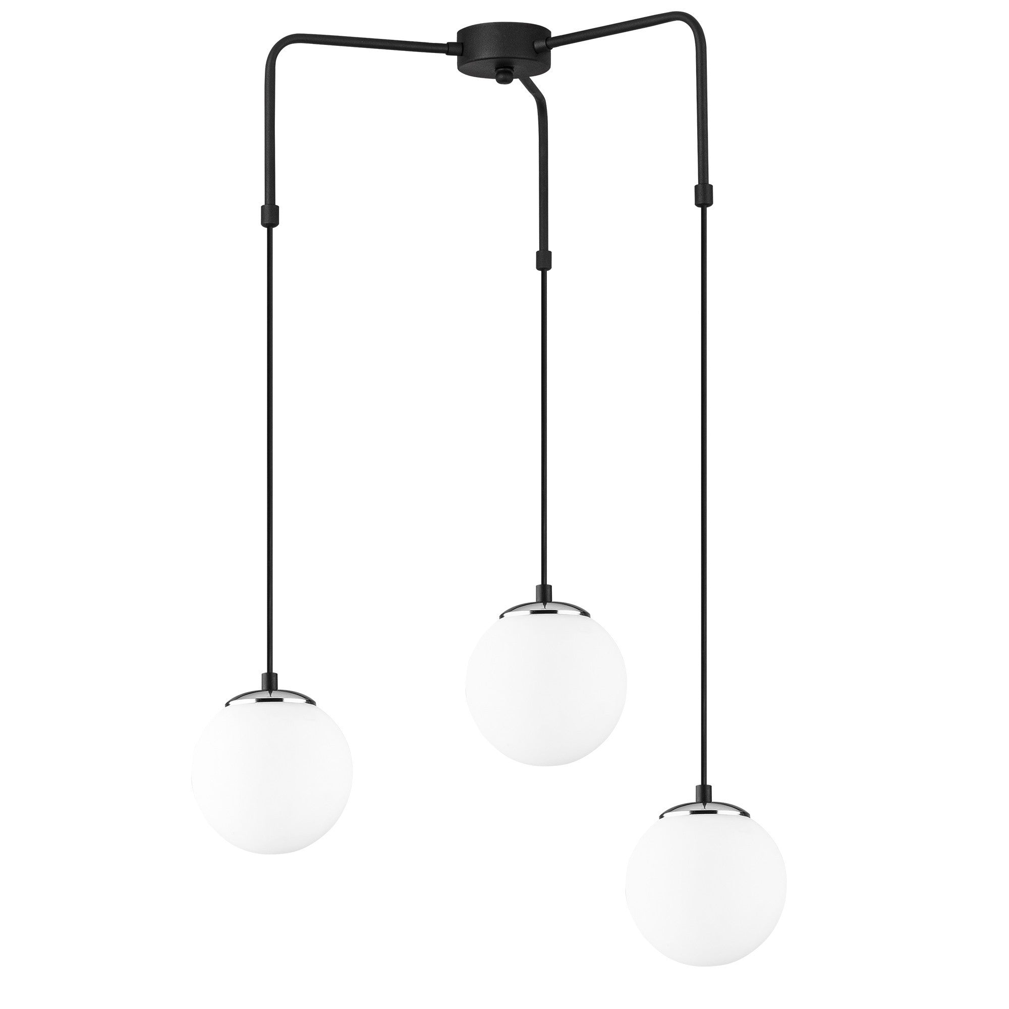 Candeeiro de Teto Industrial Moderno, Preto e Branco, 60 x 28 cm | Altura Ajustável, Corpo em Metal, Tampa de Vidro, 3 Soquetes E27 | Perfeito para Decoração Escandinava
