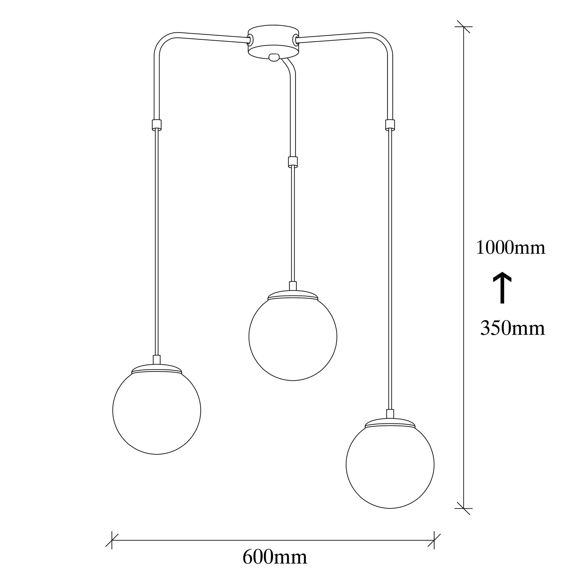 Candeeiro de Teto Industrial Moderno, Preto e Branco, 60 x 28 cm | Altura Ajustável, Corpo em Metal, Tampa de Vidro, 3 Soquetes E27 | Perfeito para Decoração Escandinava