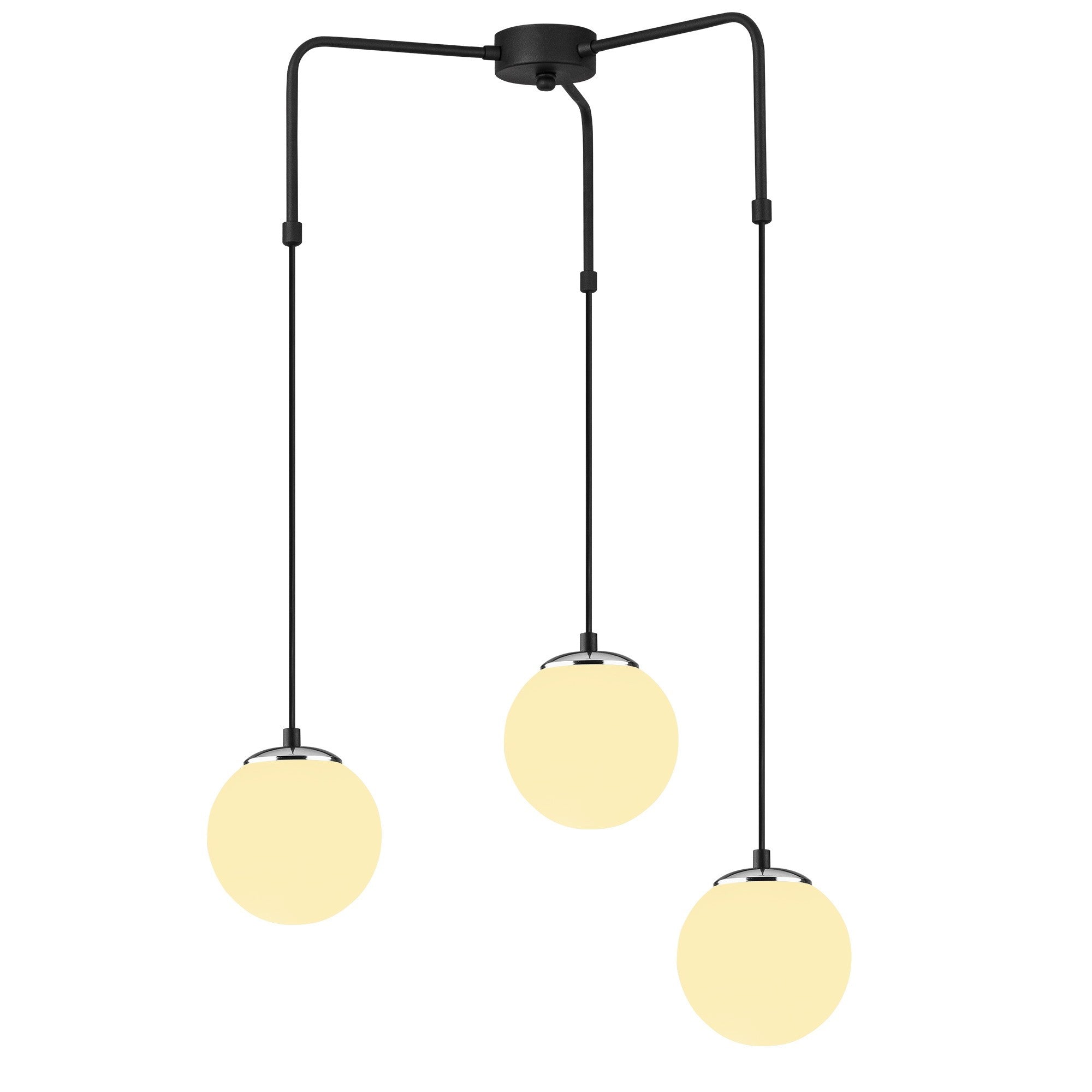 Candeeiro de Teto Industrial Moderno, Preto e Branco, 60 x 28 cm | Altura Ajustável, Corpo em Metal, Tampa de Vidro, 3 Soquetes E27 | Perfeito para Decoração Escandinava