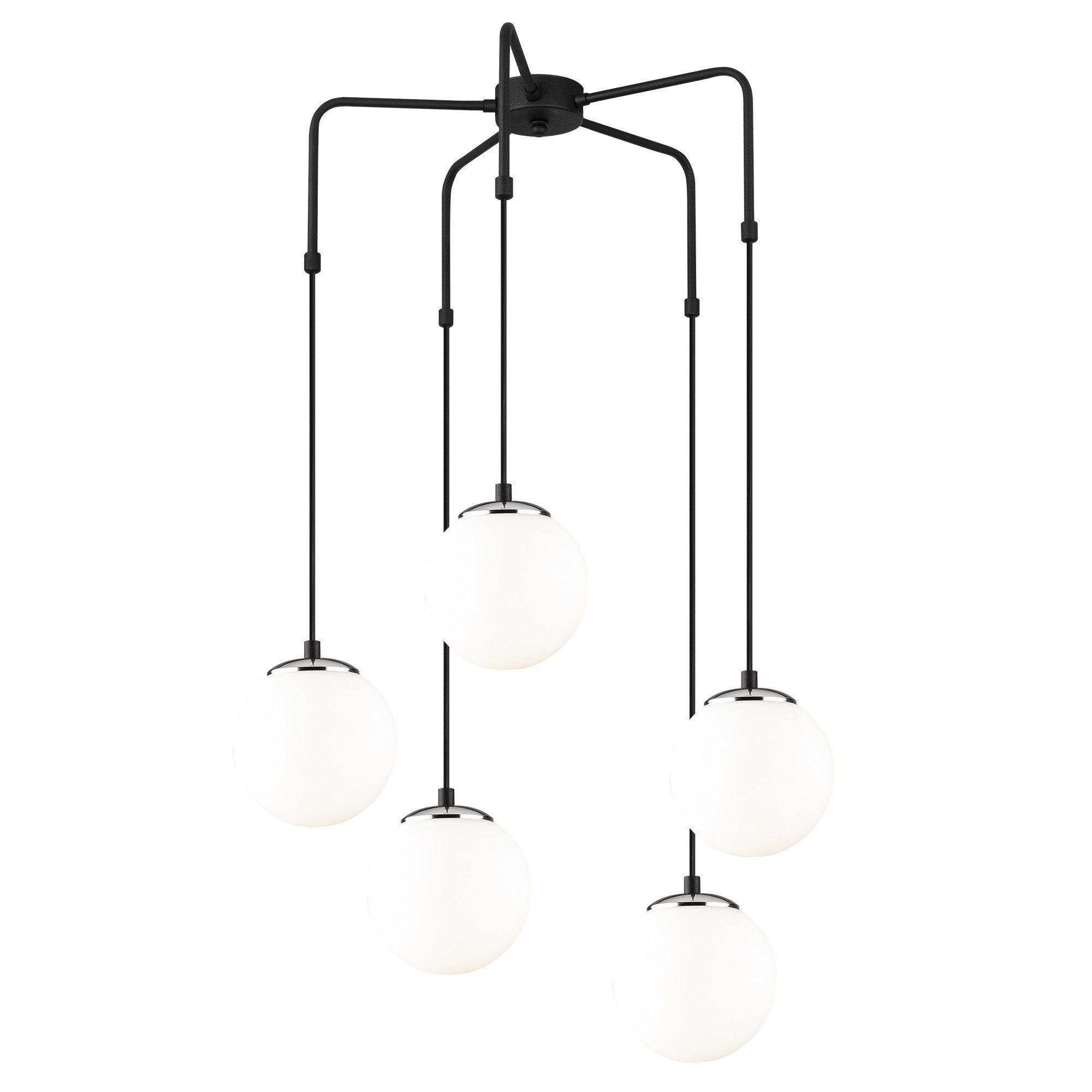 Candeeiro de Teto Industrial Moderno, Preto e Branco, 60 cm de Diâmetro, Altura Ajustável, 5 Soquetes E27, Design Elegante para Casa e Escritório | IP20