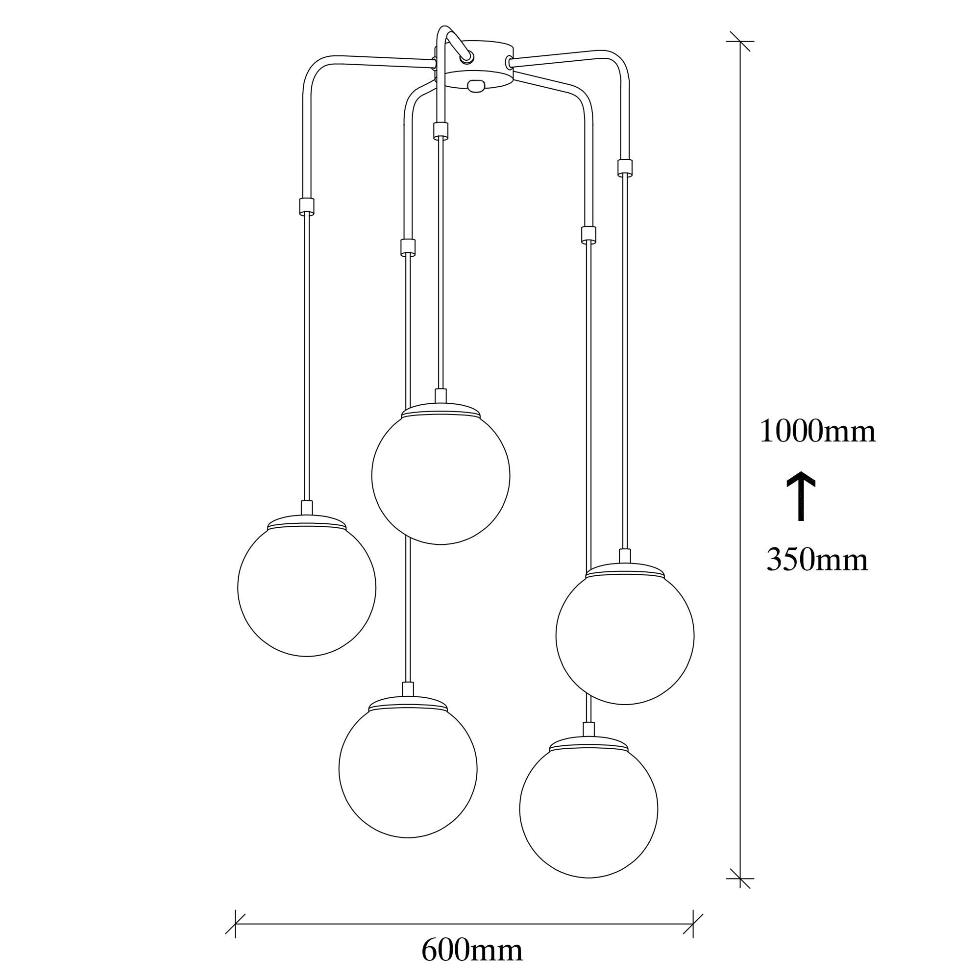 Candeeiro de Teto Industrial Moderno, Preto e Branco, 60 cm de Diâmetro, Altura Ajustável, 5 Soquetes E27, Design Elegante para Casa e Escritório | IP20