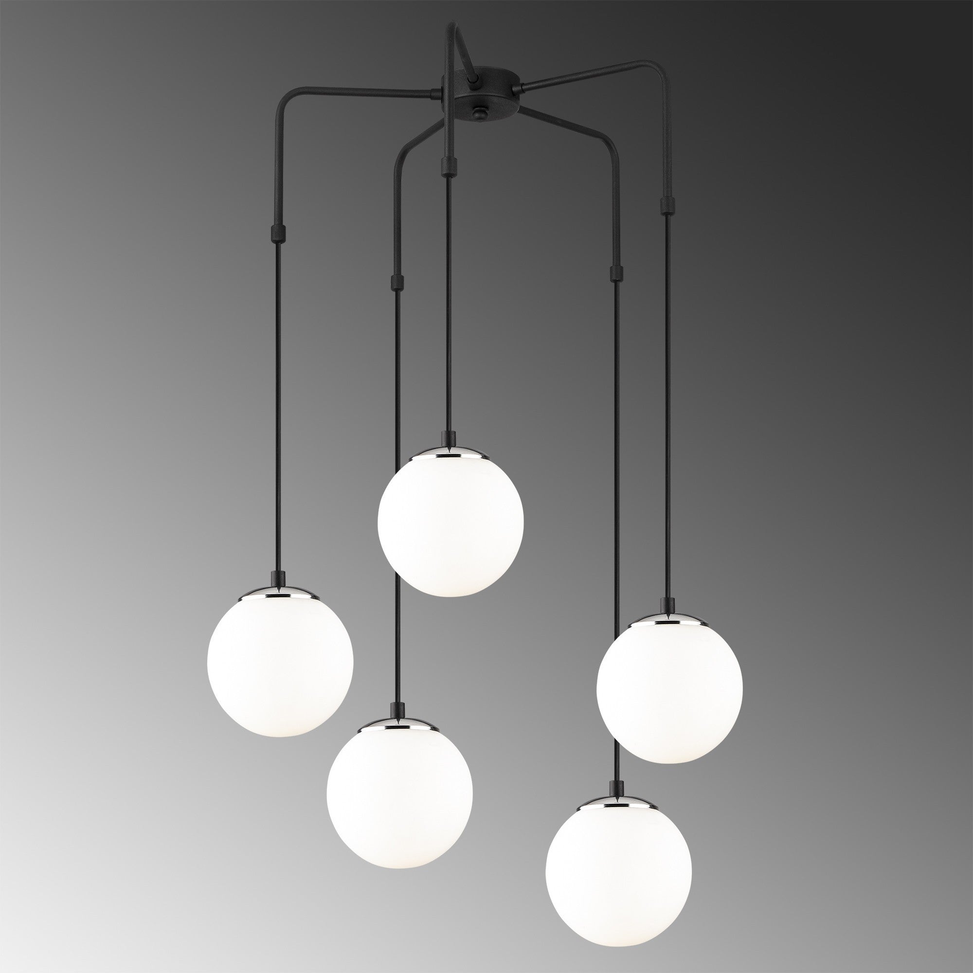 Candeeiro de Teto Industrial Moderno, Preto e Branco, 60 cm de Diâmetro, Altura Ajustável, 5 Soquetes E27, Design Elegante para Casa e Escritório | IP20